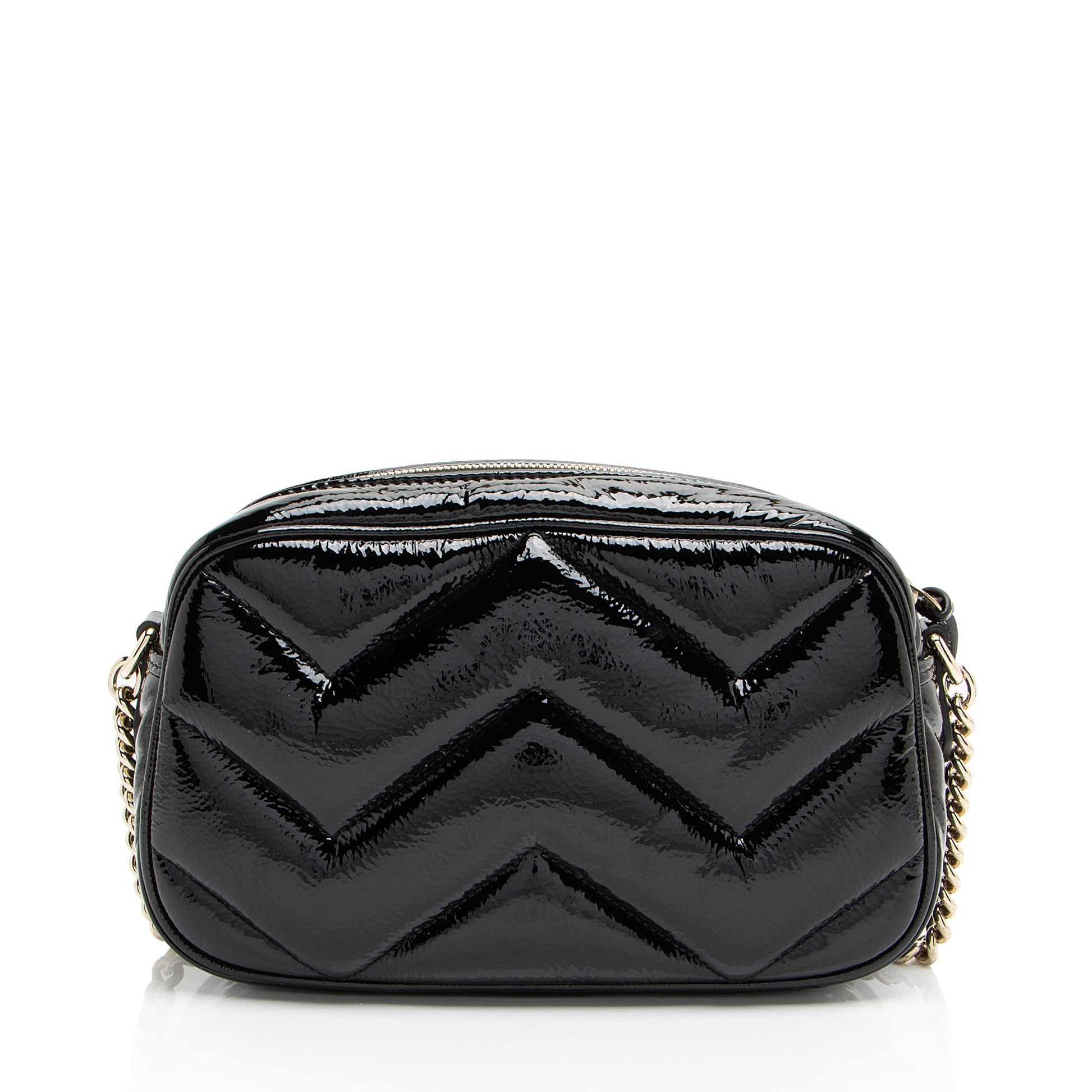 Gucci Matelasse Padded Patent Leather GG Marmont Small Camera Bag