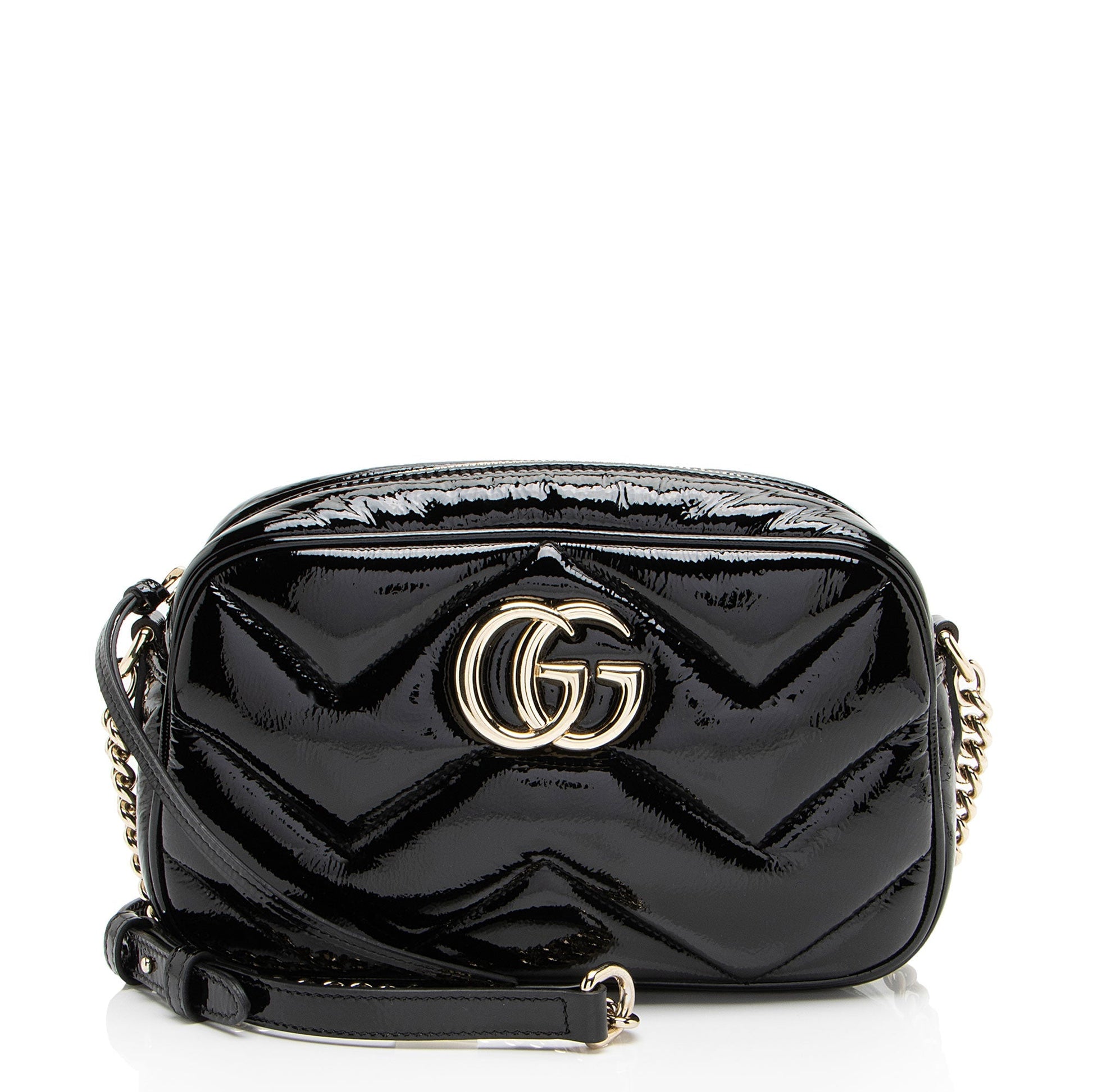 Gucci Matelasse Padded Patent Leather GG Marmont Small Camera Bag
