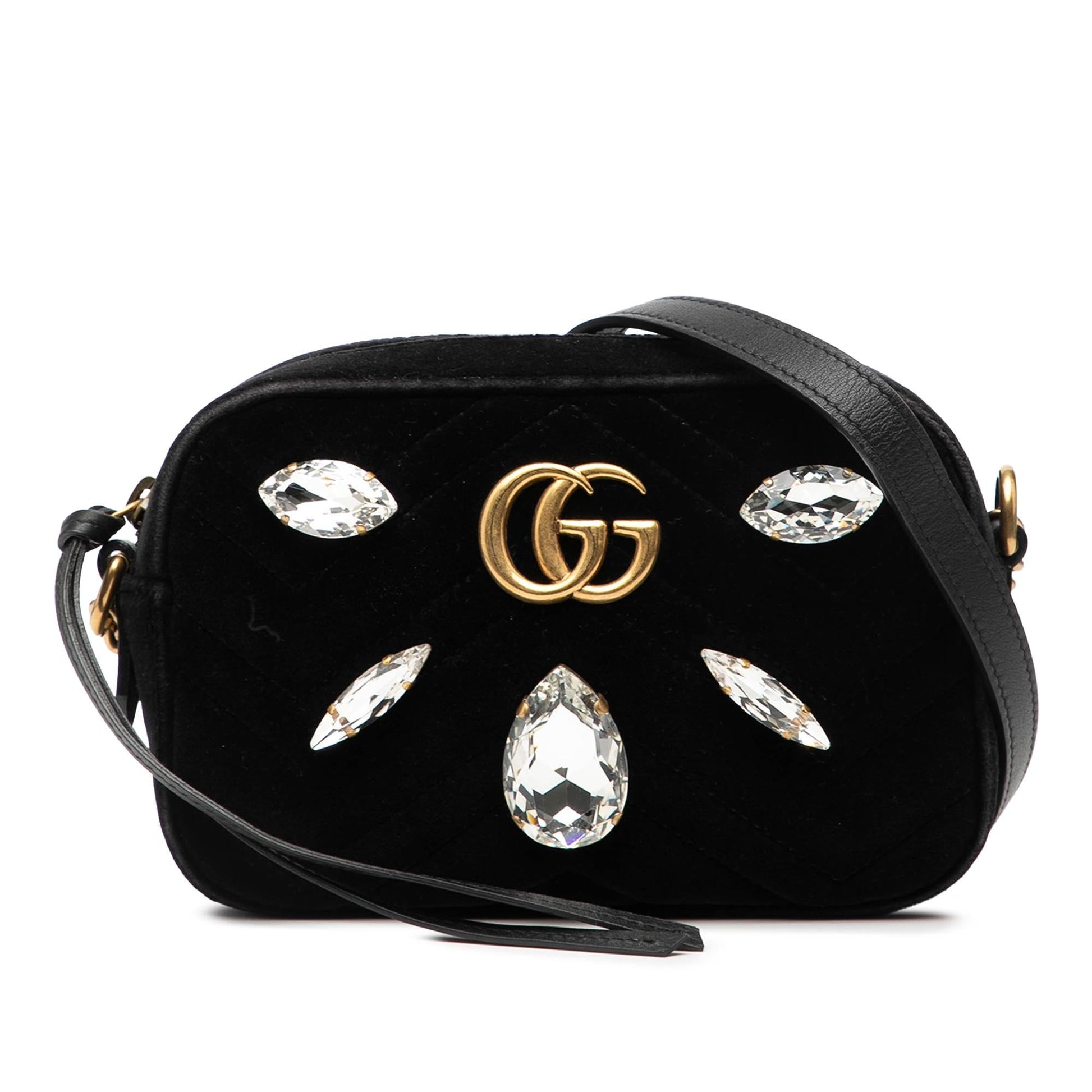 Gucci Mini GG Marmont Crystal Embellished Matelasse Velvet Crossbody