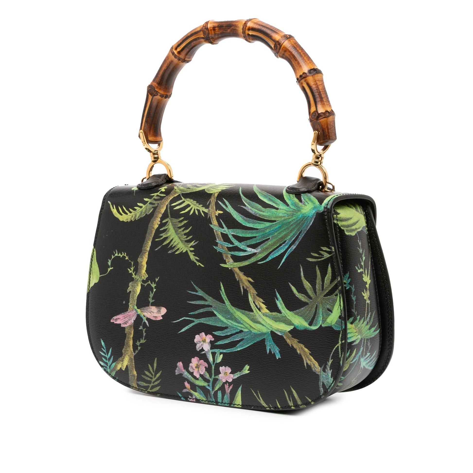 Gucci Printed Calfskin Tropical Bamboo Night Satchel