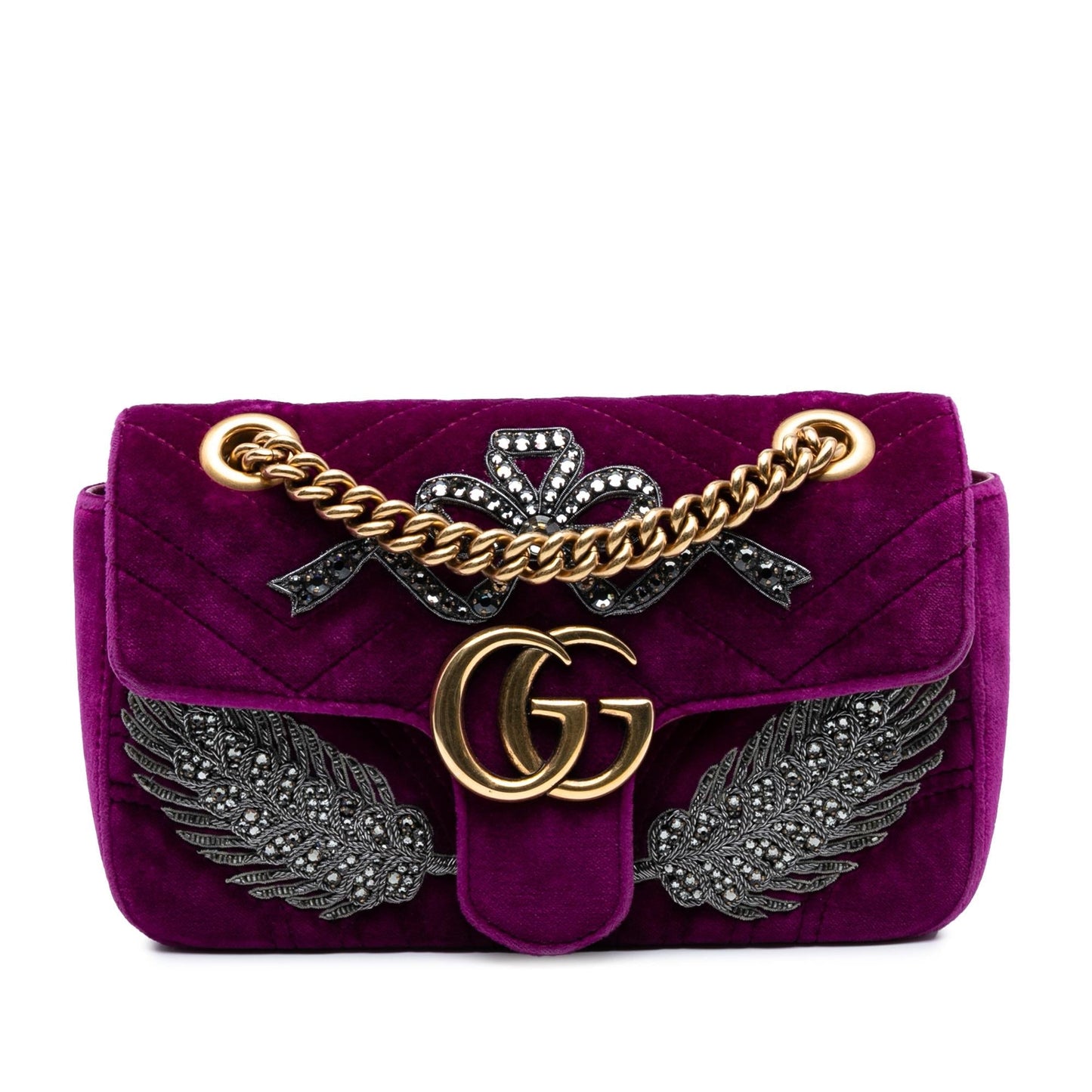 Gucci Small GG Marmont Matelasse Velvet Crystal Embellished Shoulder Bag