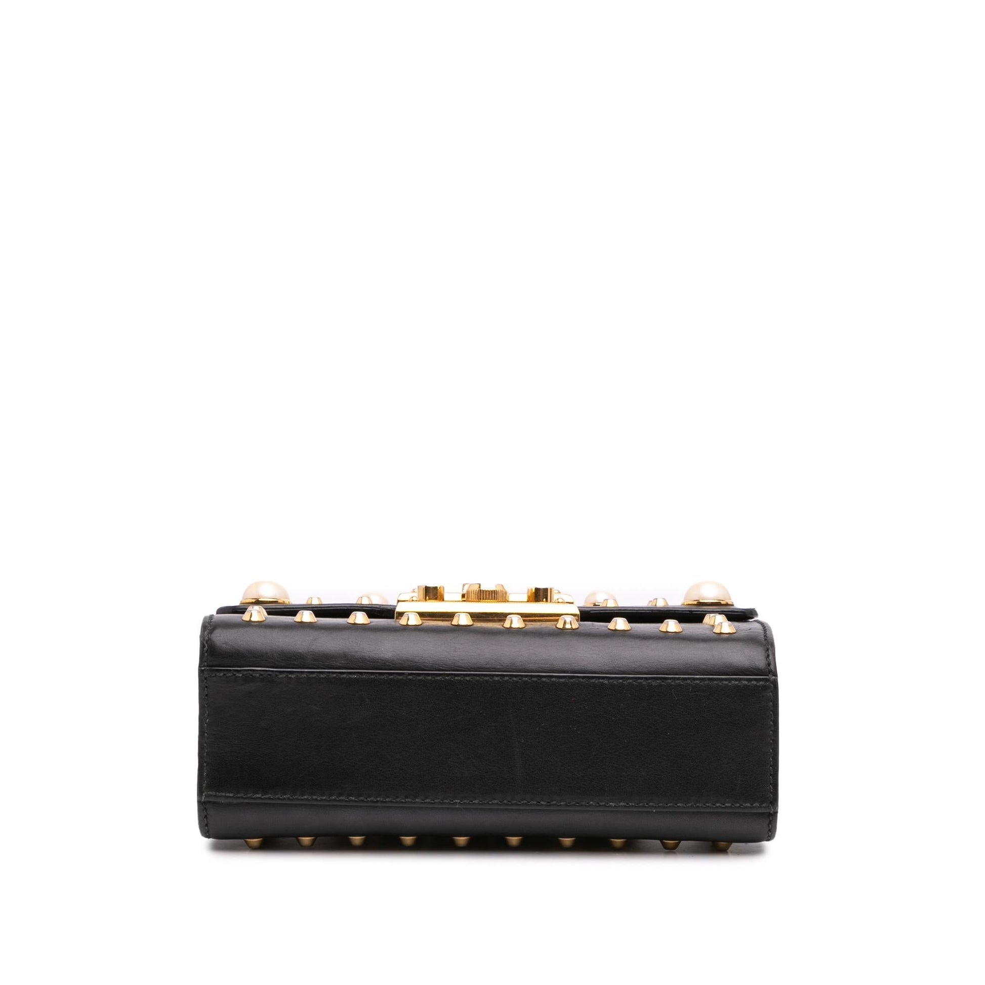 Gucci Small Pearl Studded Leather Padlock Crossbody