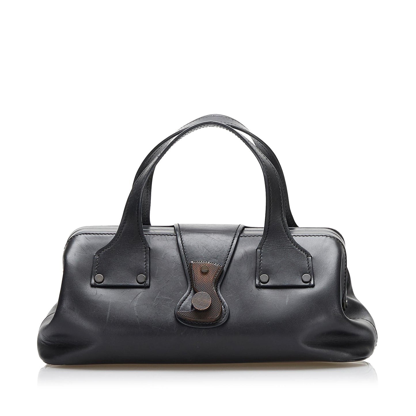 Gucci Wood Hook Closure Leather Handbag (SHG-36643)