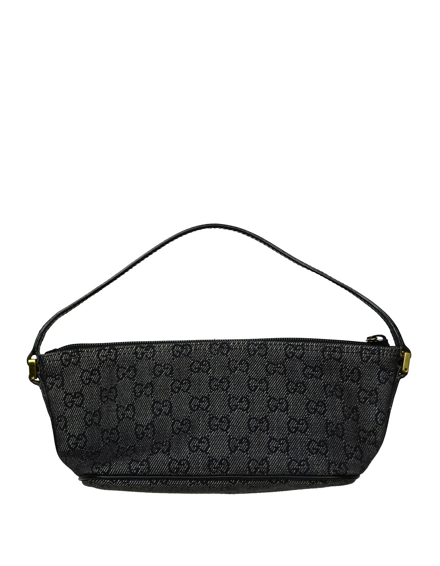 Gucci Black Denim Monogram Baguette Bag