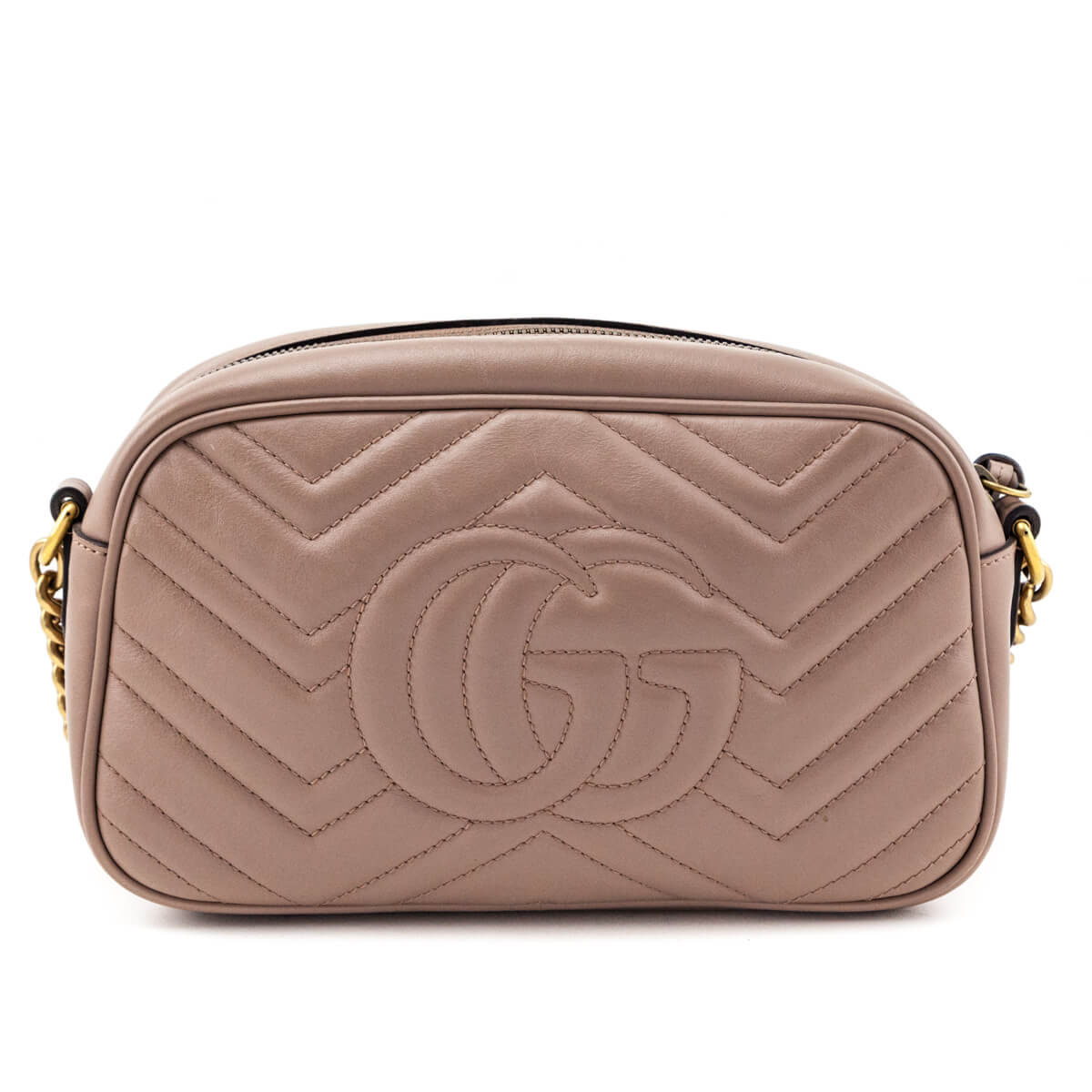 Gucci Porcelain Rose Calfskin Matelasse Small GG Marmont Chain Shoulder Bag