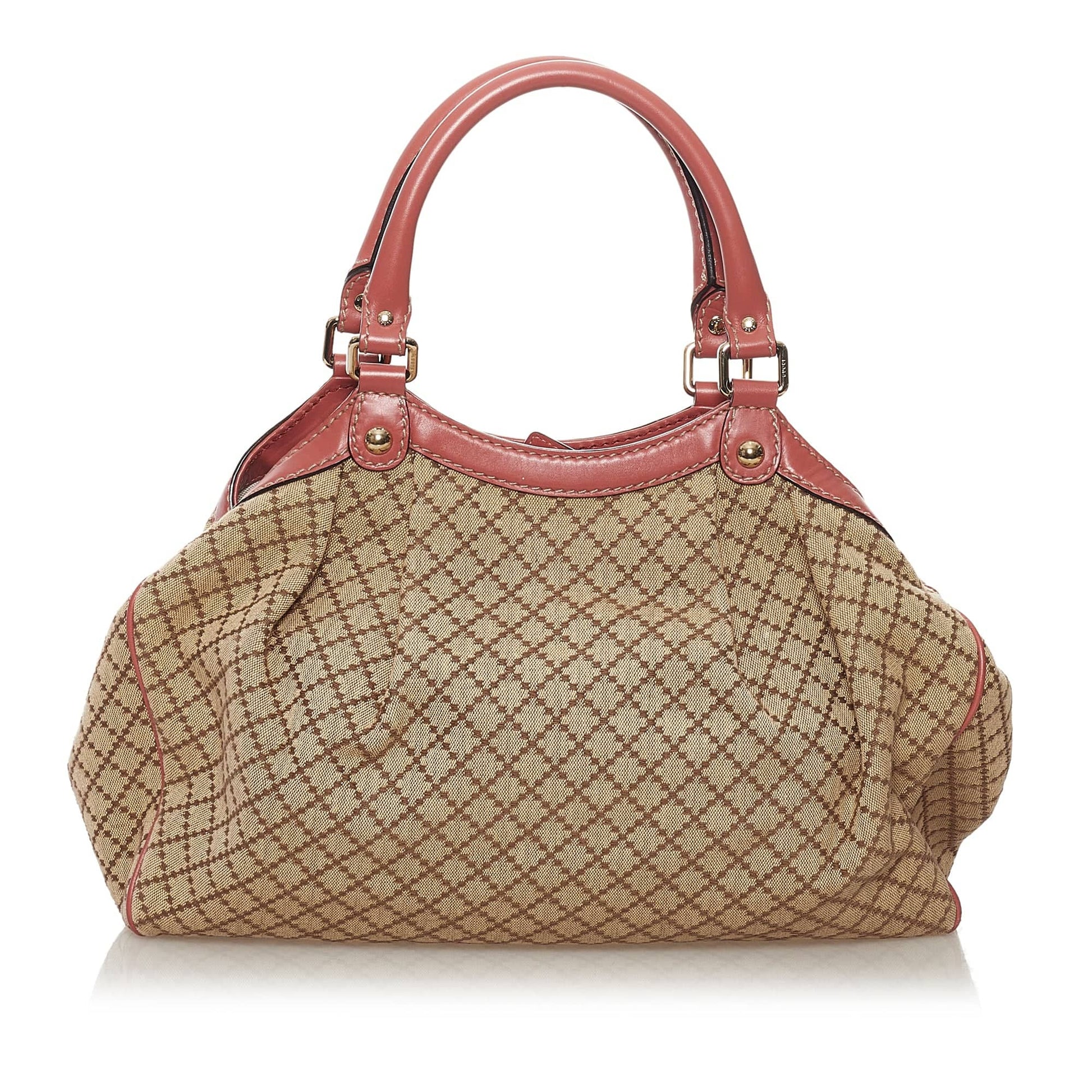 Gucci Sukey Brown Leather Canvas Shoulder Bag