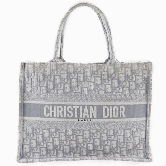 Christian Dior Tote Bag cotton Light gray Embroidery Oblique Book Tote Medium Women