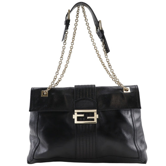 FENDI Tote Bag leather black 2WAYShoulder Chain tote Women