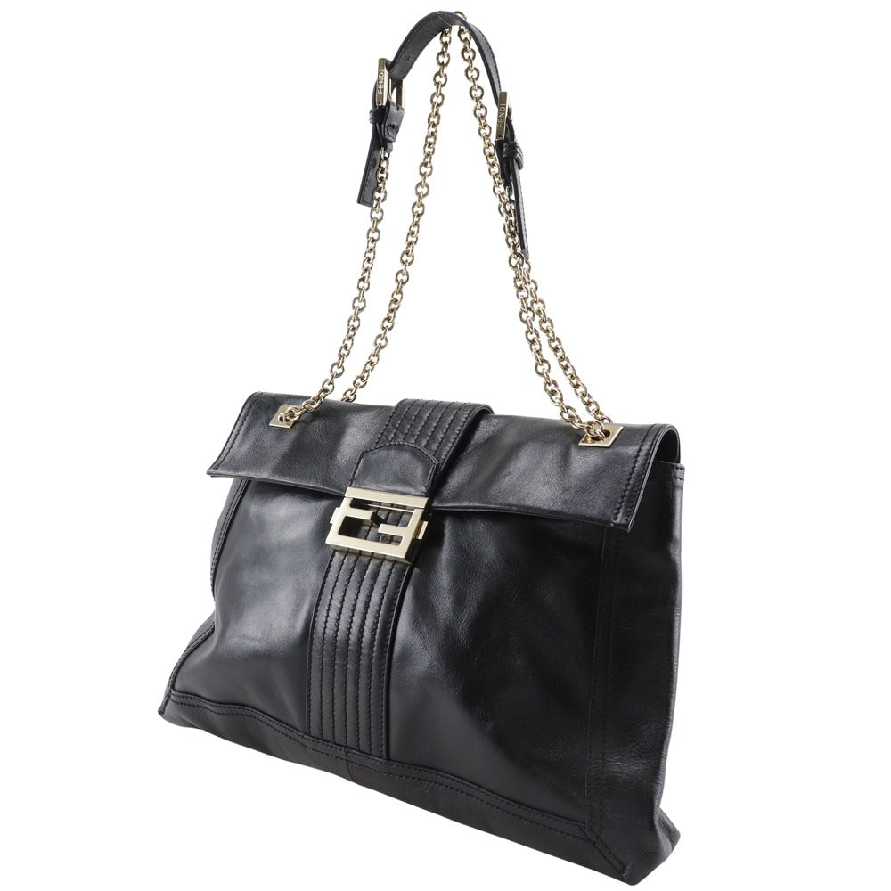 FENDI Tote Bag leather black 2WAYShoulder Chain tote Women