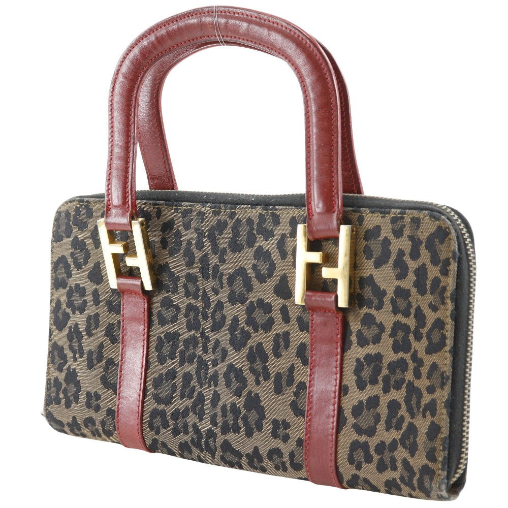 FENDI Handbag Nylon canvas Brown / red Leopard Leopard Pattern Wallet bag Women