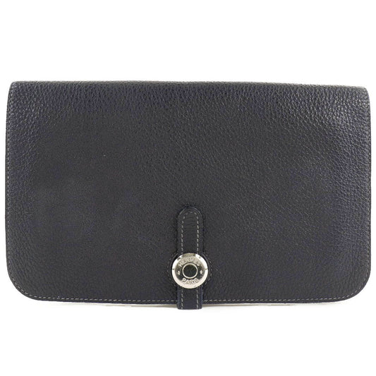 HERMES Long Wallet Purse Togo Navy blue Dogon GM unisex(Unisex)