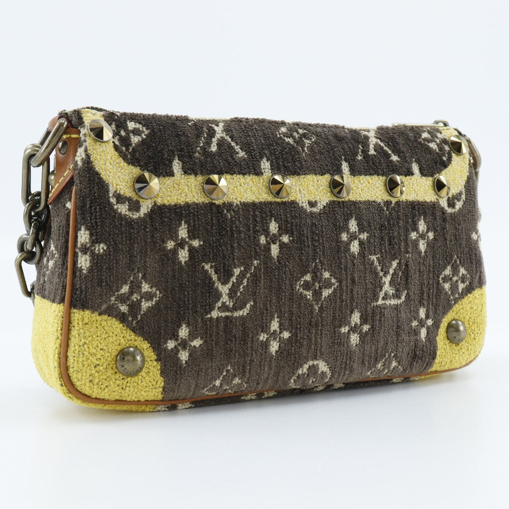 LOUIS VUITTON Shoulder Bag Velvet, Leather Brown Accessory pouch Studs Trompe l'oeil Pochette Accessory Women