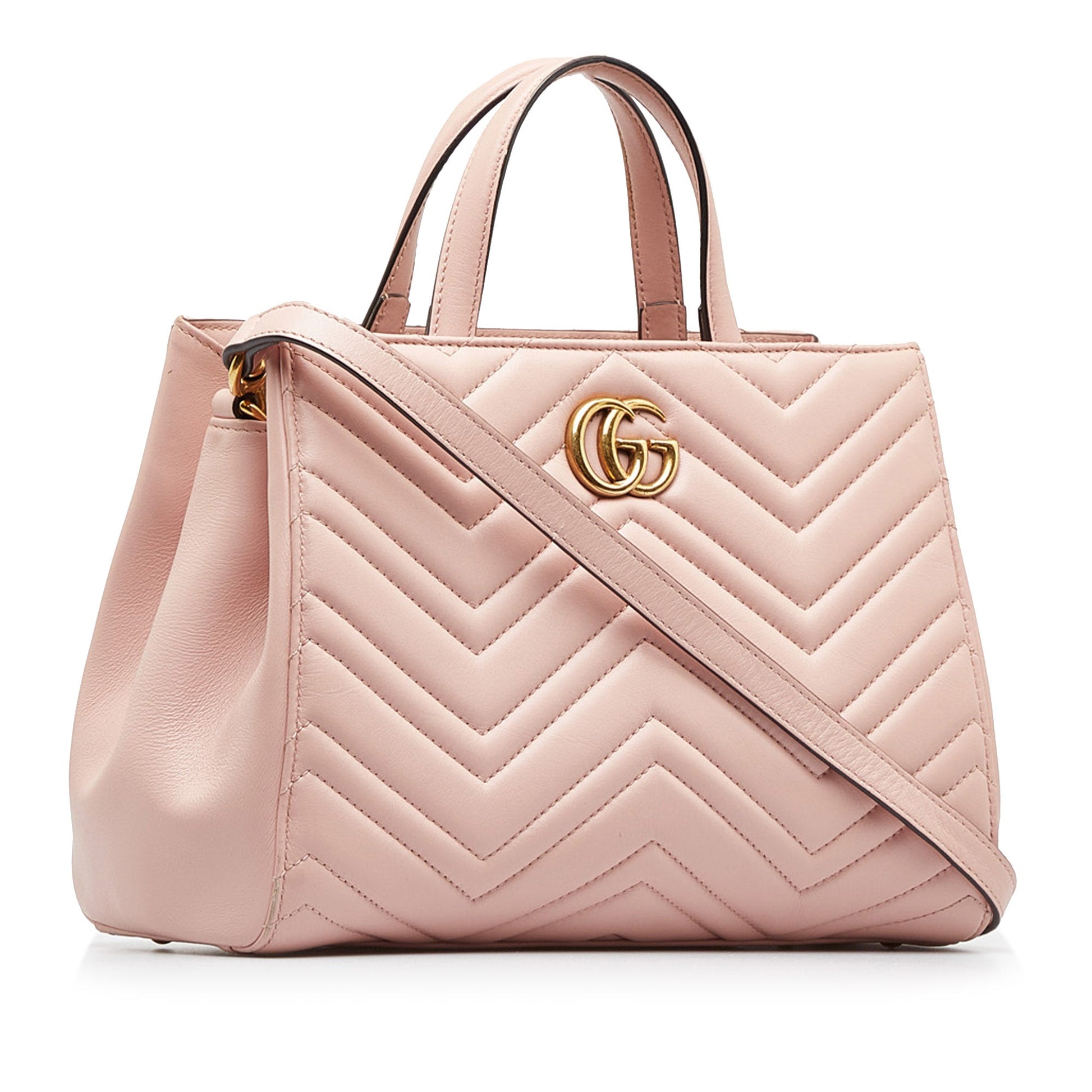 Gucci GG Marmont Pink Leather Quilted Tote Style 2
