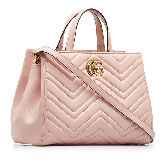 Gucci GG Marmont Pink Leather Quilted Tote Style 2
