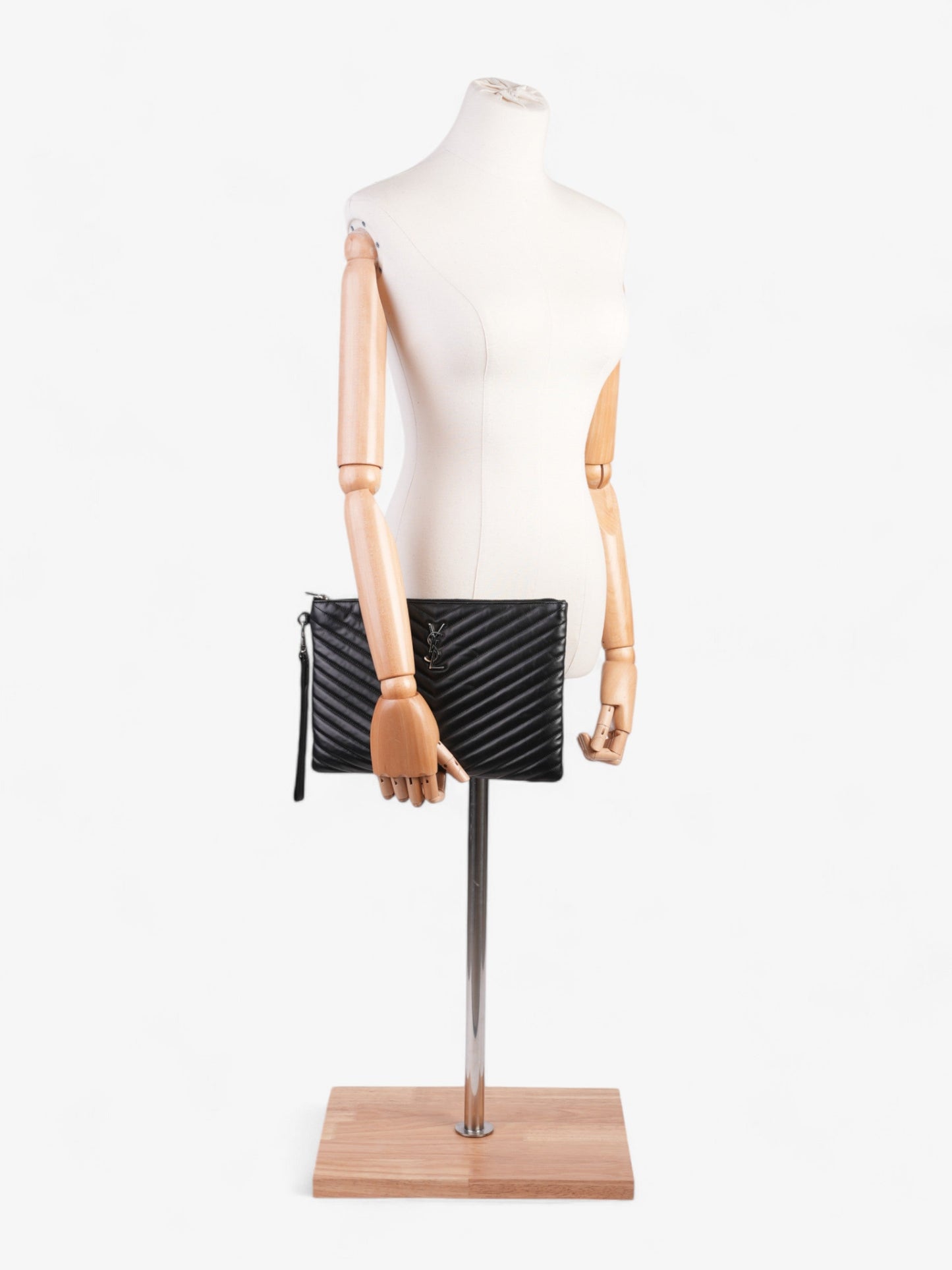 Saint Laurent Cassandre Wristlet Tablet Pouch Black Matelasse Leather