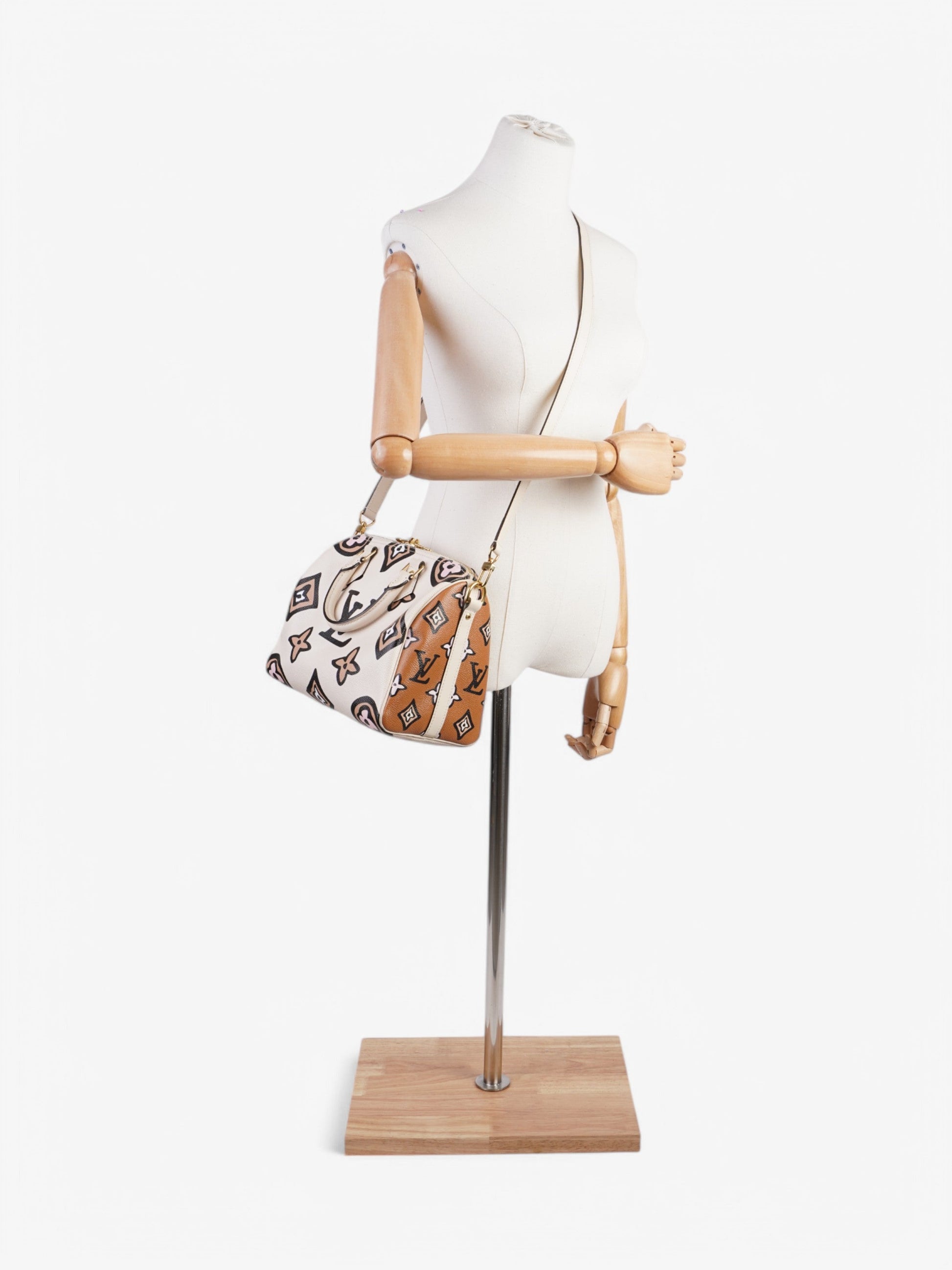 Louis Vuitton Speedy Bandouliere Cream / Brown Coated Canvas 25
