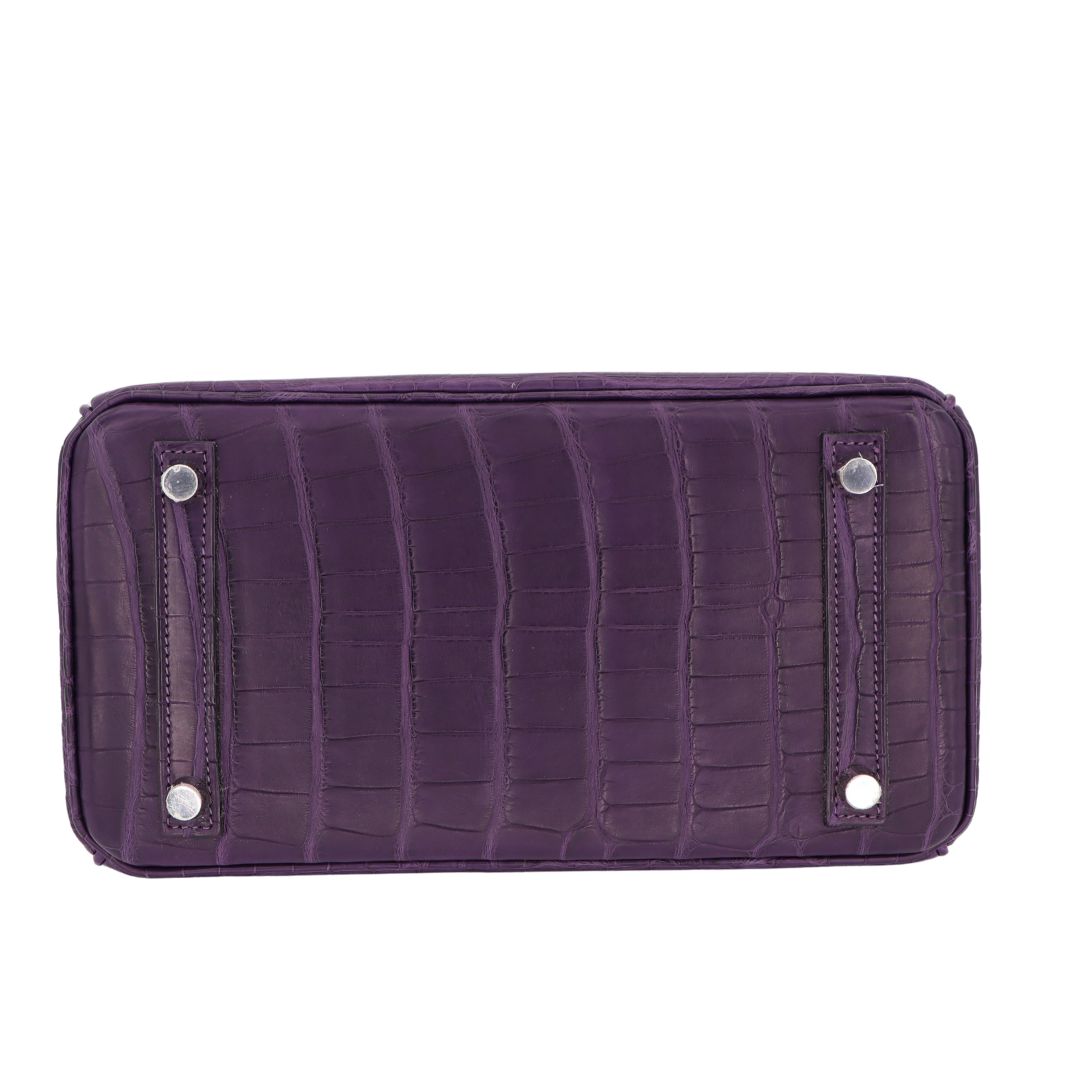 Hermes25cm Birkin Amethyst Matte Alligator Palladium Hardware
