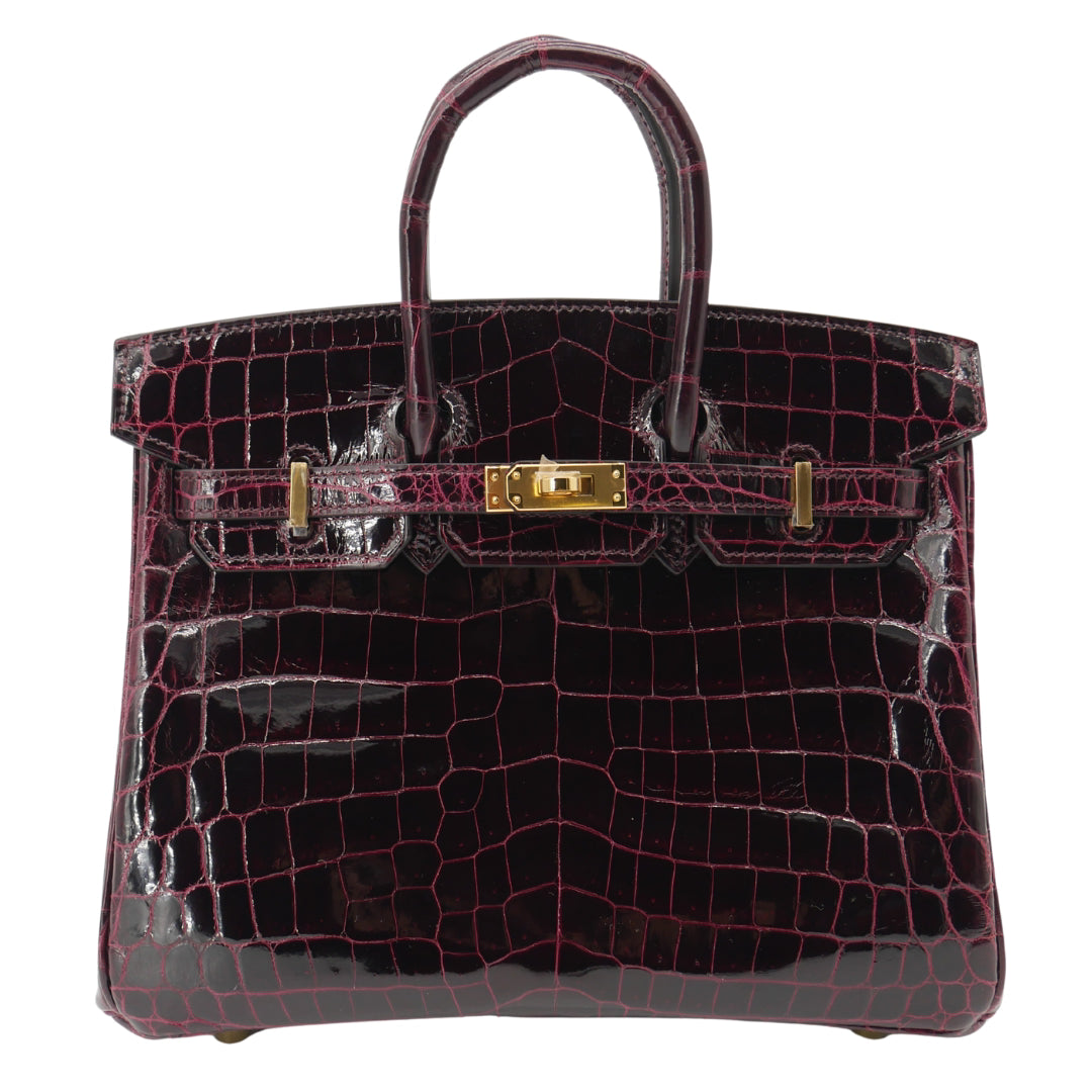 Hermes25cm Birkin Bordeaux Shiny Niloticus Crocodile Gold Hardware