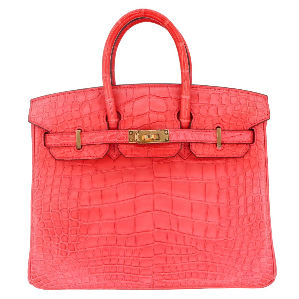 Hermes25cm Birkin Bougainvillea Matte Alligator Gold Hardware