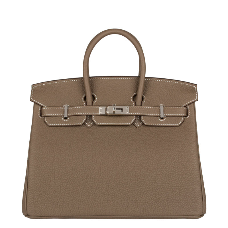 Hermes25cm Birkin Etoupe Togo Leather Palladium Hardware