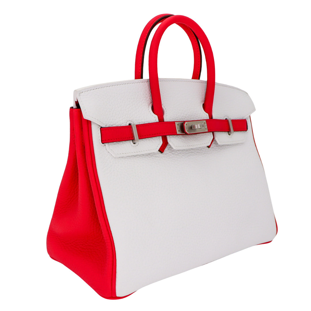 Hermes25cm Birkin HSS White/ Rose Extreme Clemence Leather Brushed Palladium Hardware