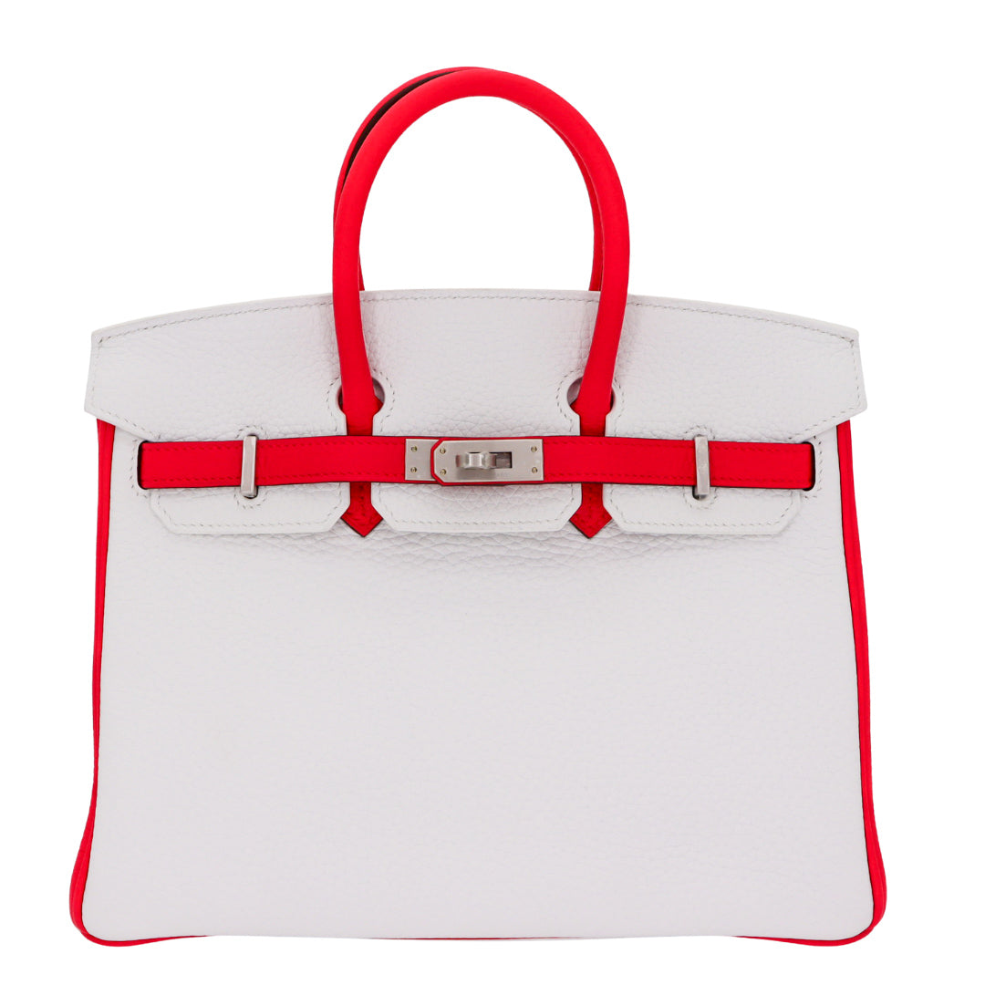 Hermes25cm Birkin HSS White/ Rose Extreme Clemence Leather Brushed Palladium Hardware