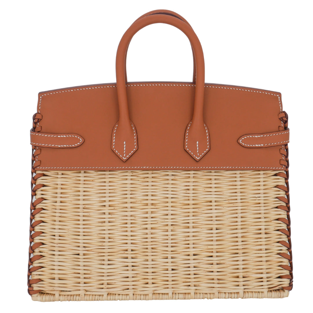 Hermes25cm Birkin Picnic Gold Swift Leather/ Osier Wicker Palladium Hardware