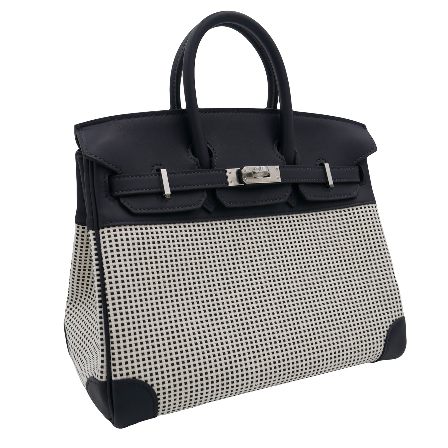 Hermes25cm Birkin Quadrille Black & White Swift Leather Toile Palladium Hardware