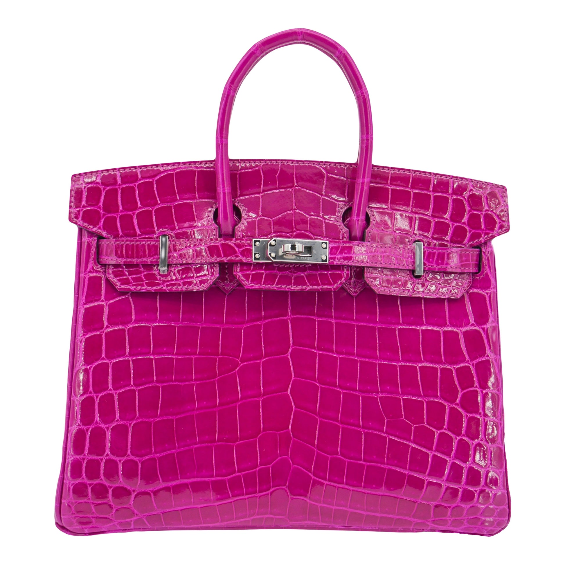Hermes25cm Birkin Rose Pourpre Shiny Niloticus Crocodile Palladium Hardware