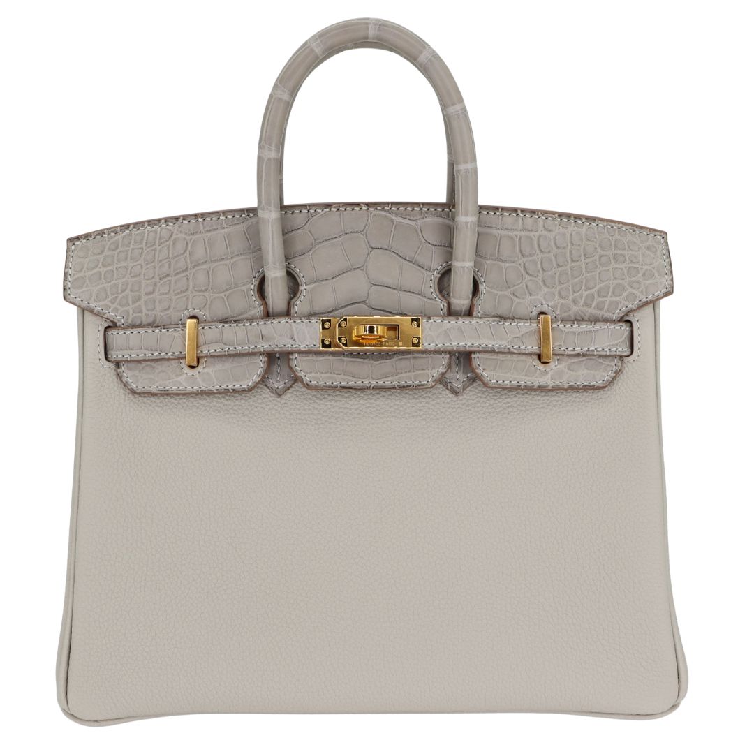 Hermes25cm Birkin Touch Gris Perle Matte Alligator/ Togo Leather Gold Hardware