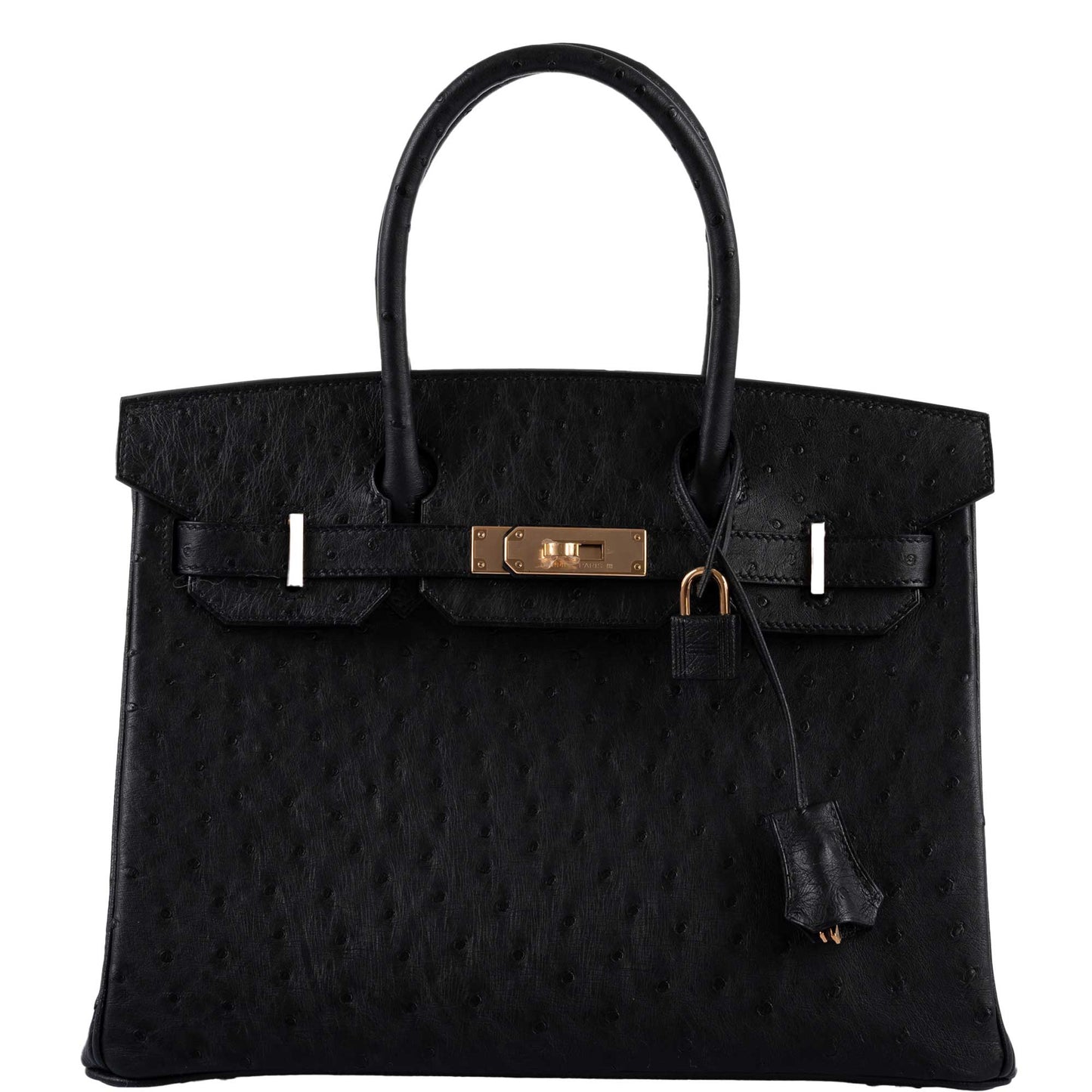HermesBirkin 30 Black Ostrich with Rose Gold Hardware