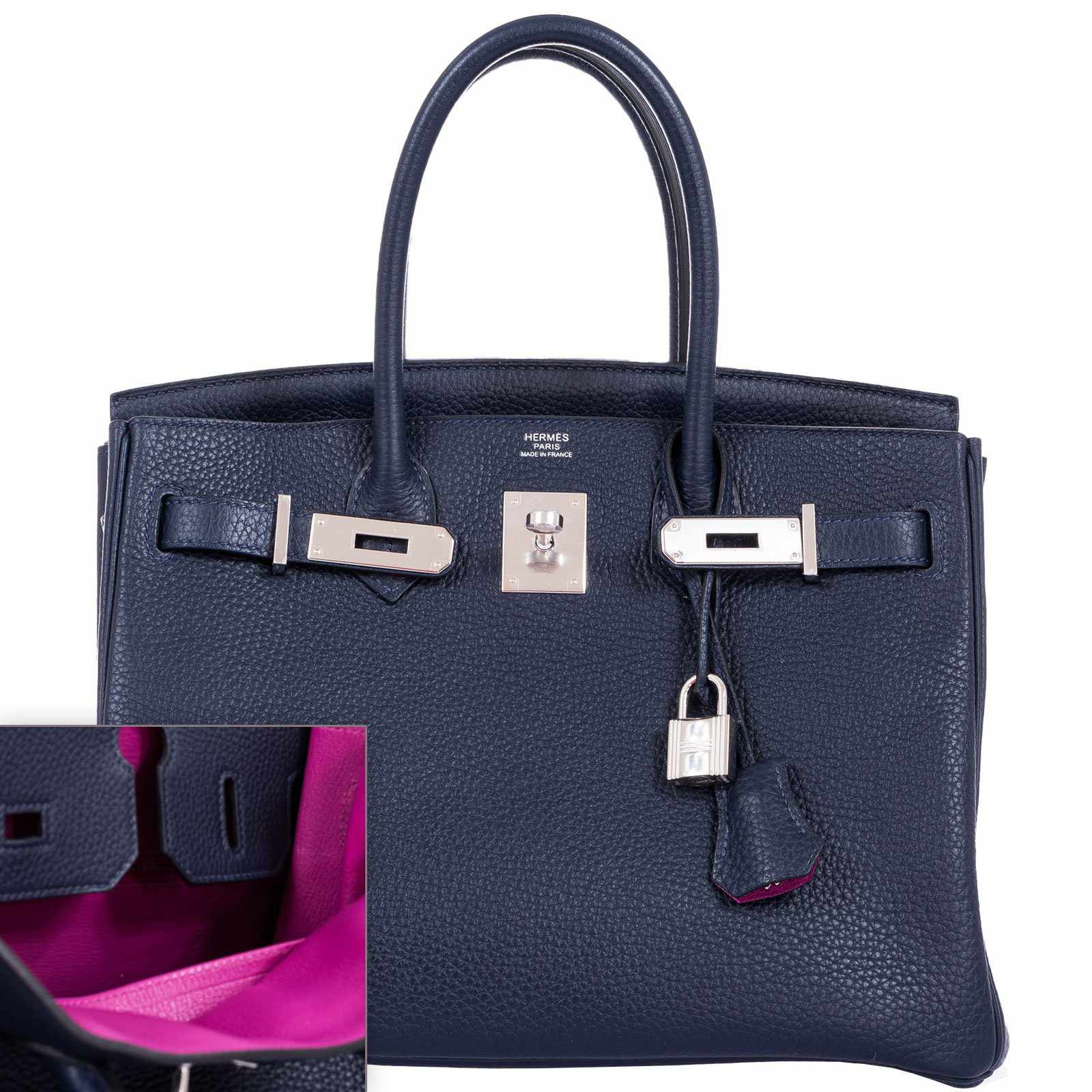HermesBirkin 30 Blue Nuit Verso Rose Pourpre Togo Palladium Hardware - Limited Edition