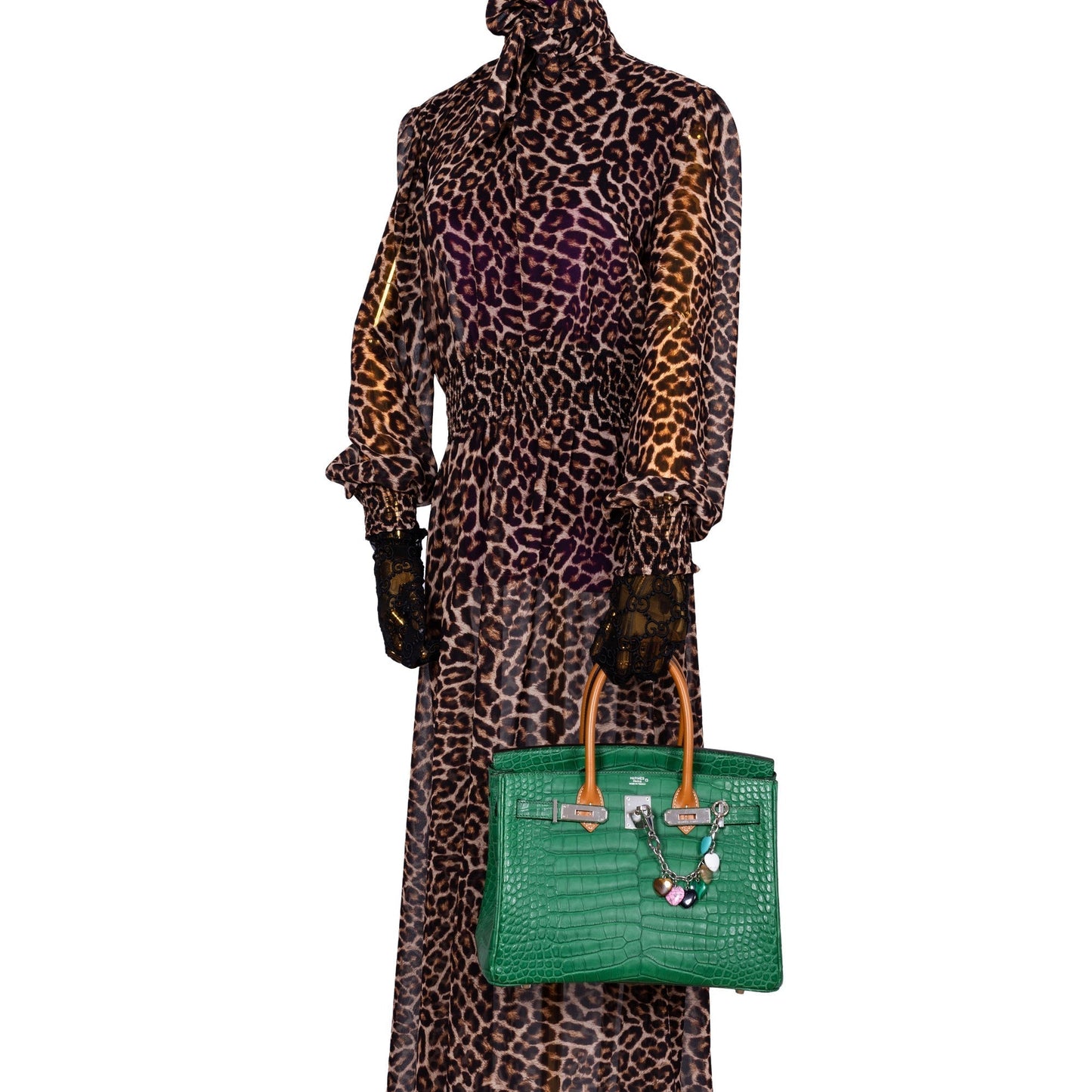 HermesBirkin 30 Cactus Matte Alligator with Natural-Sable Matte Veau Butler and Palladium Hardware