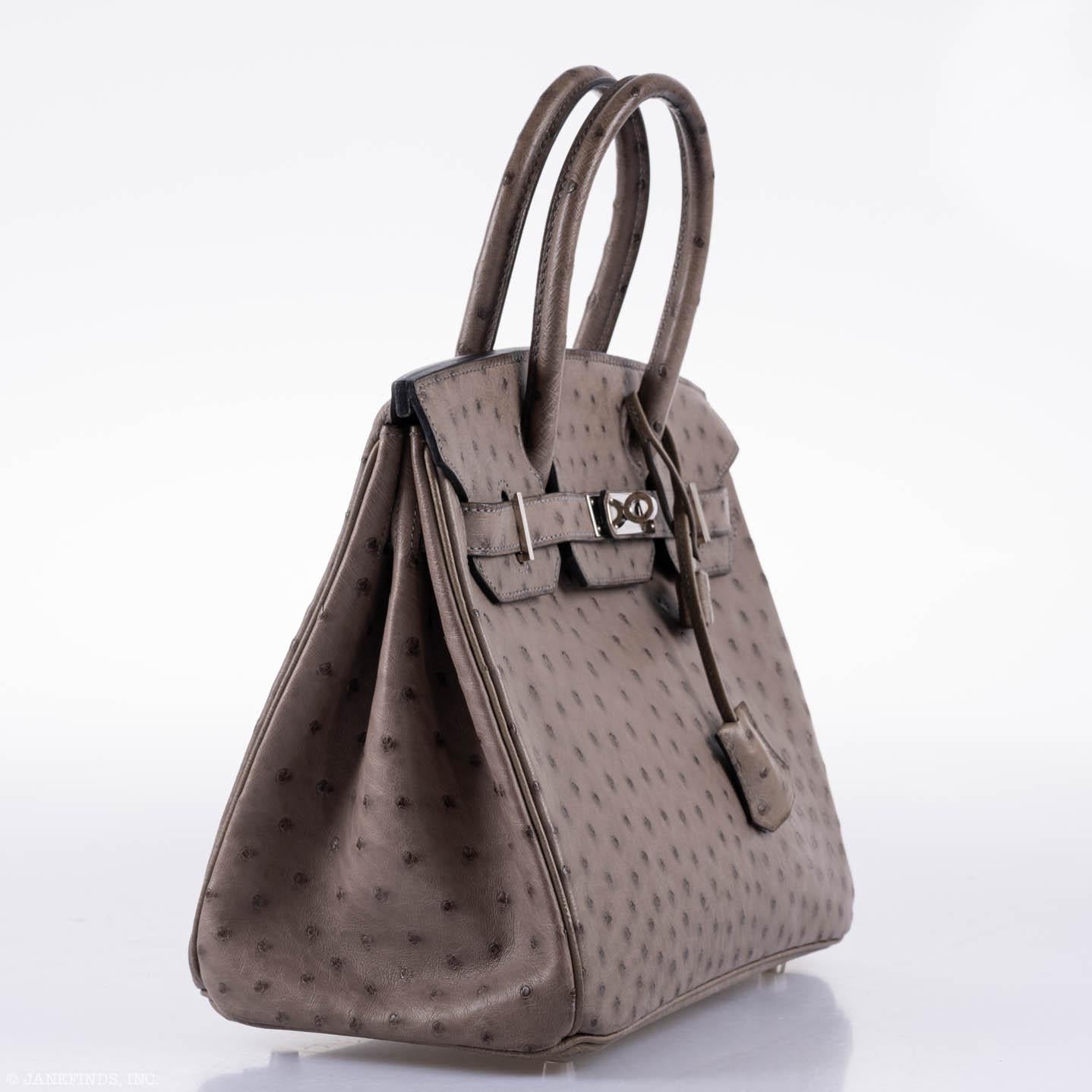 HermesBirkin 30 Gris Tourterelle Ostrich Palladium Hardware