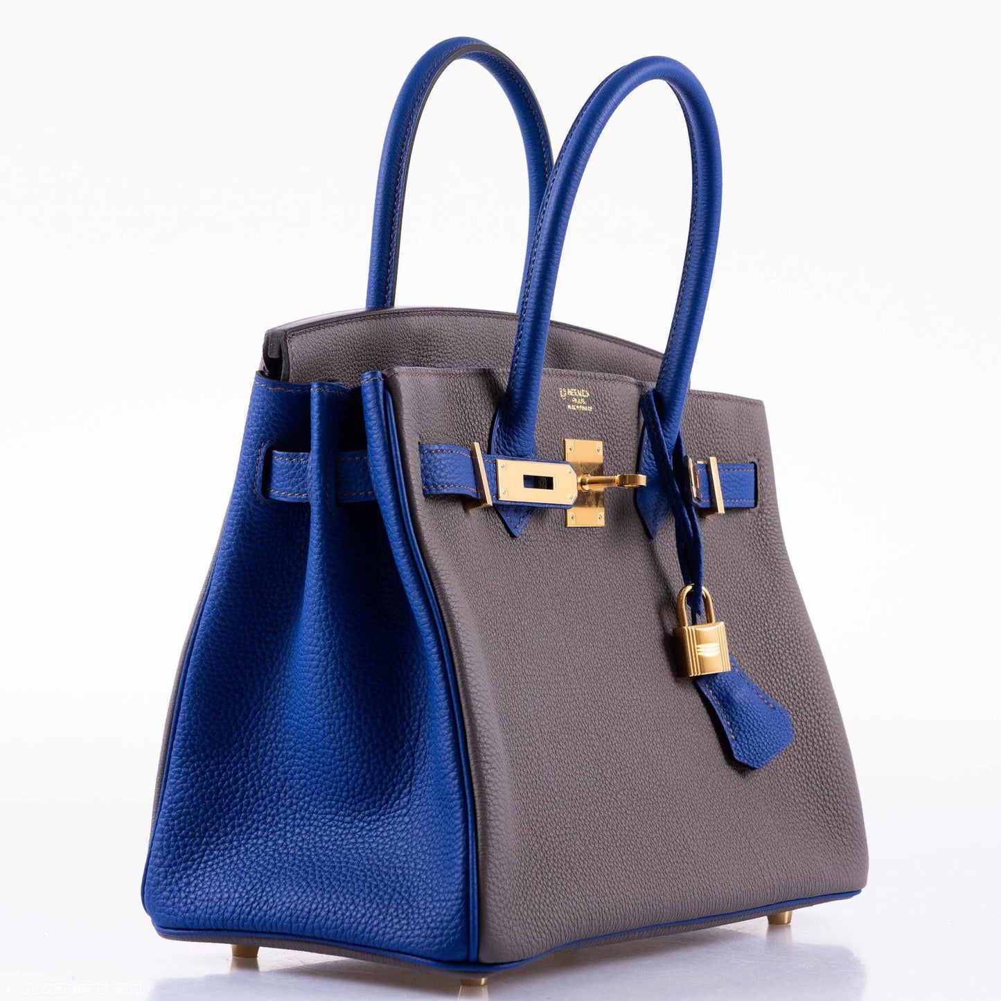 HermesBirkin 30 HSS Etain And Blue Electric Togo Gold Hardware