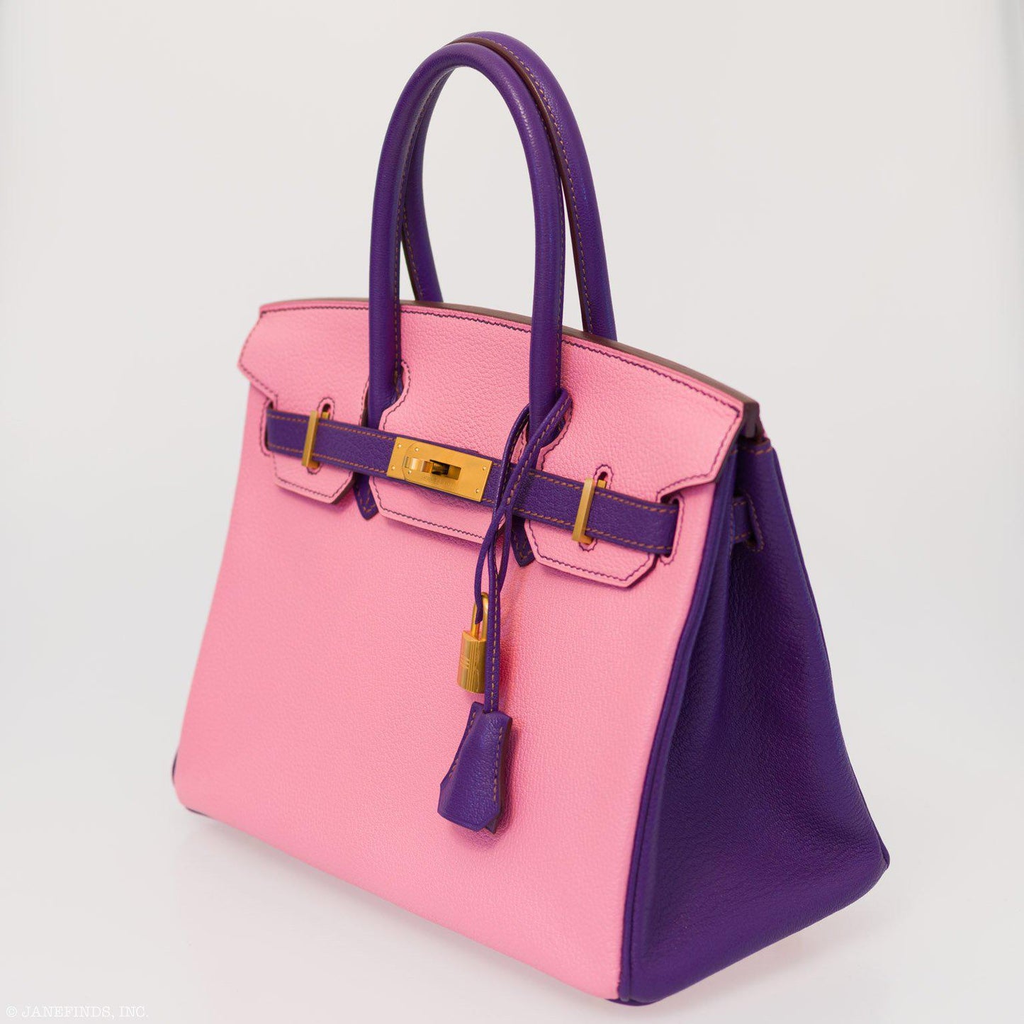 HermesBirkin 30 HSS Rose Confetti & Anemone Chevre leather Brushed Gold Hardware - 2014, R Square