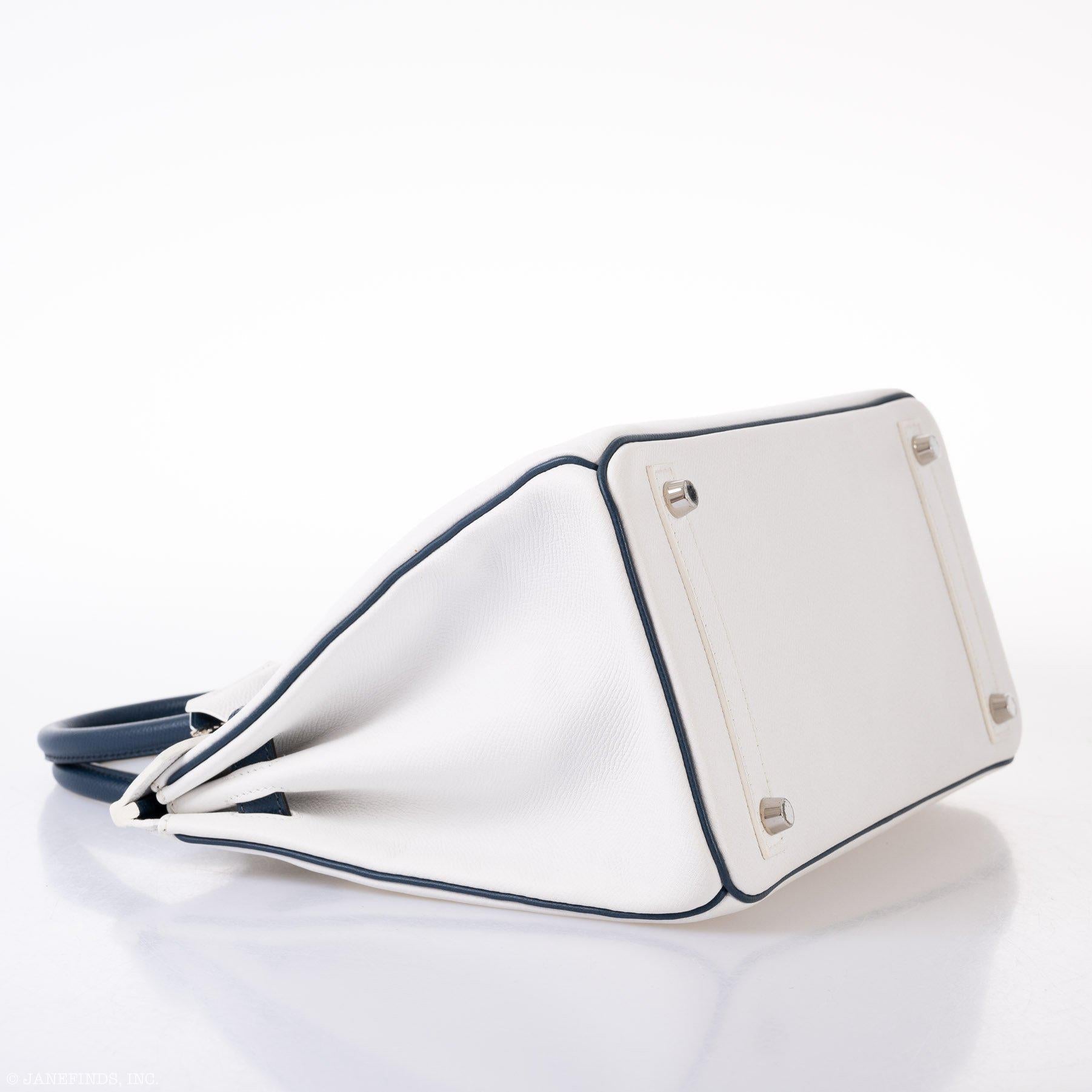 HermesBirkin 30 HSS White & Blue Marine Epsom leather Palladium Hardware - 2011, O Square