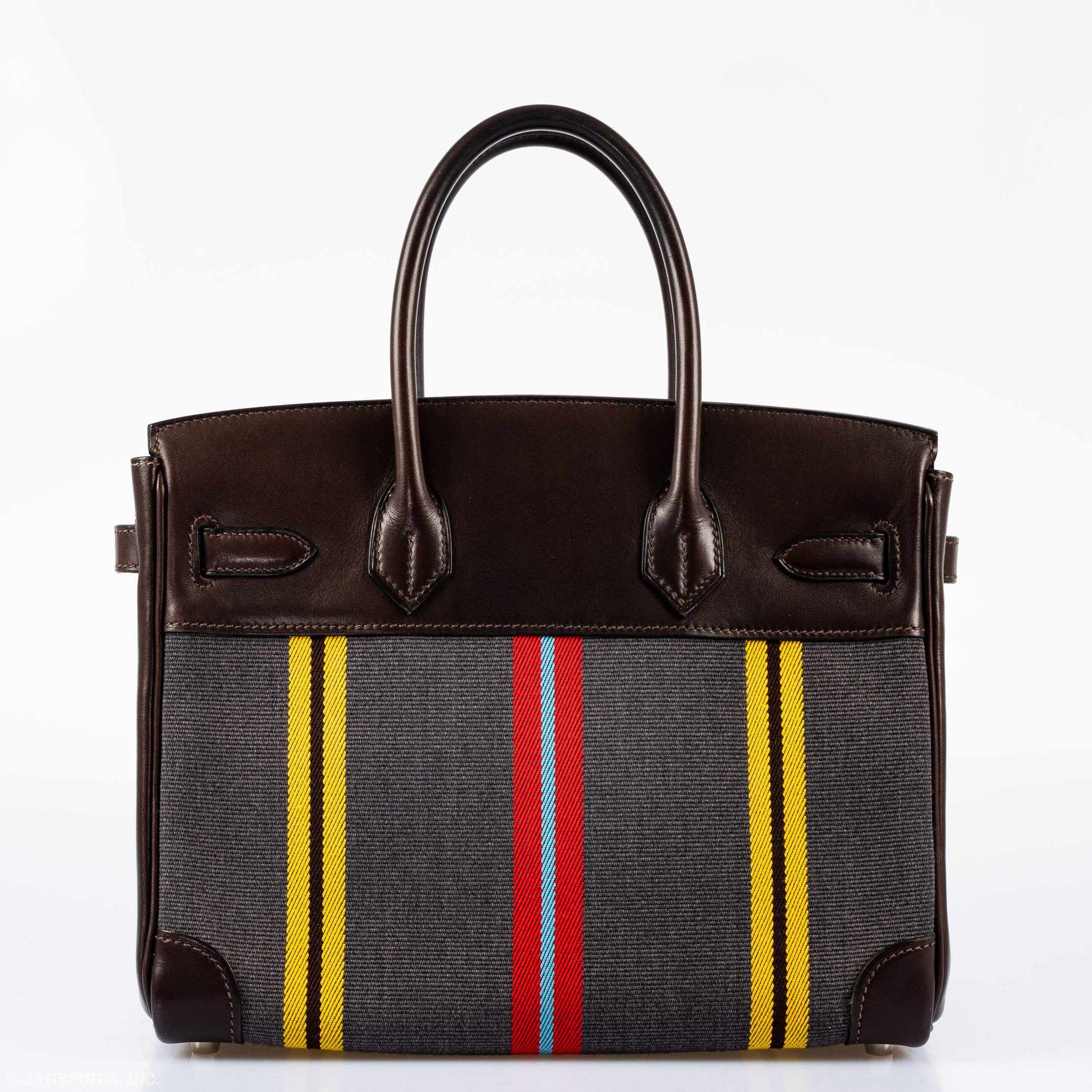 HermesBirkin 30 Marron Fonce Calf & Colorful Wool Jumping Canvas Palladium Hardware