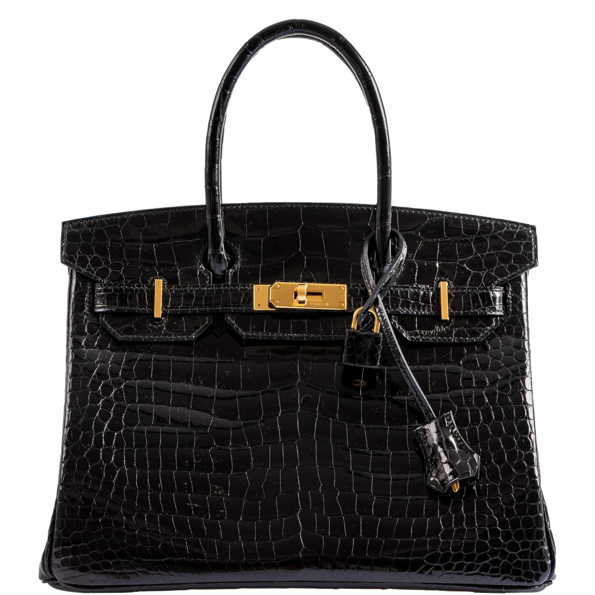 HermesBirkin 30 Shiny Black Porosus Crocodile Gold Hardware