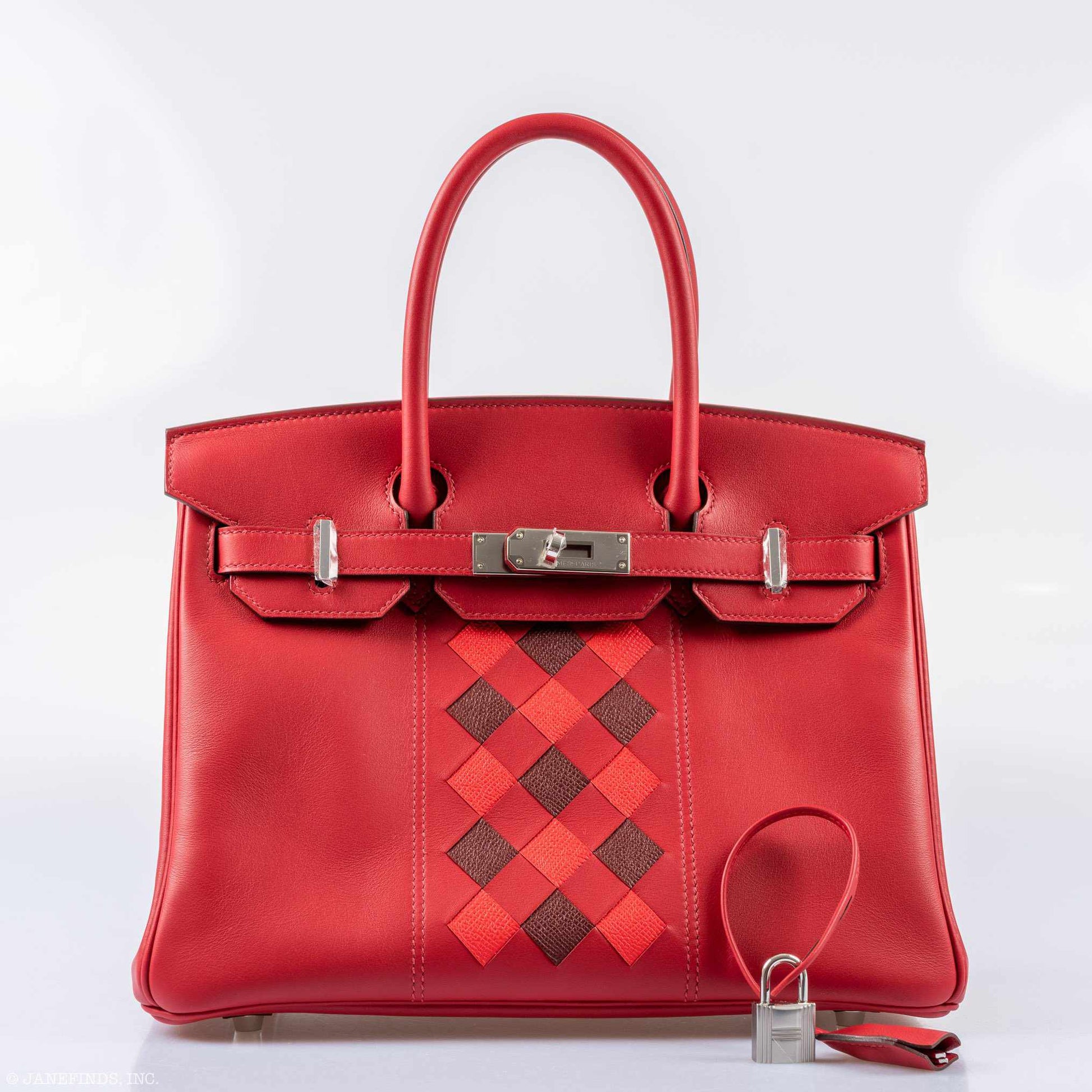 HermesBirkin 30 Tressage Rouge de Coeur Rouge H Swift & Epsom Palladium Hardware