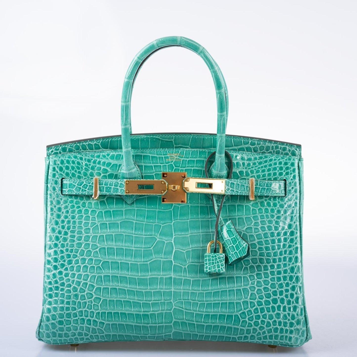 HermesBirkin 30 Vert Jade Shiny Porosus Crocodile Gold Hardware