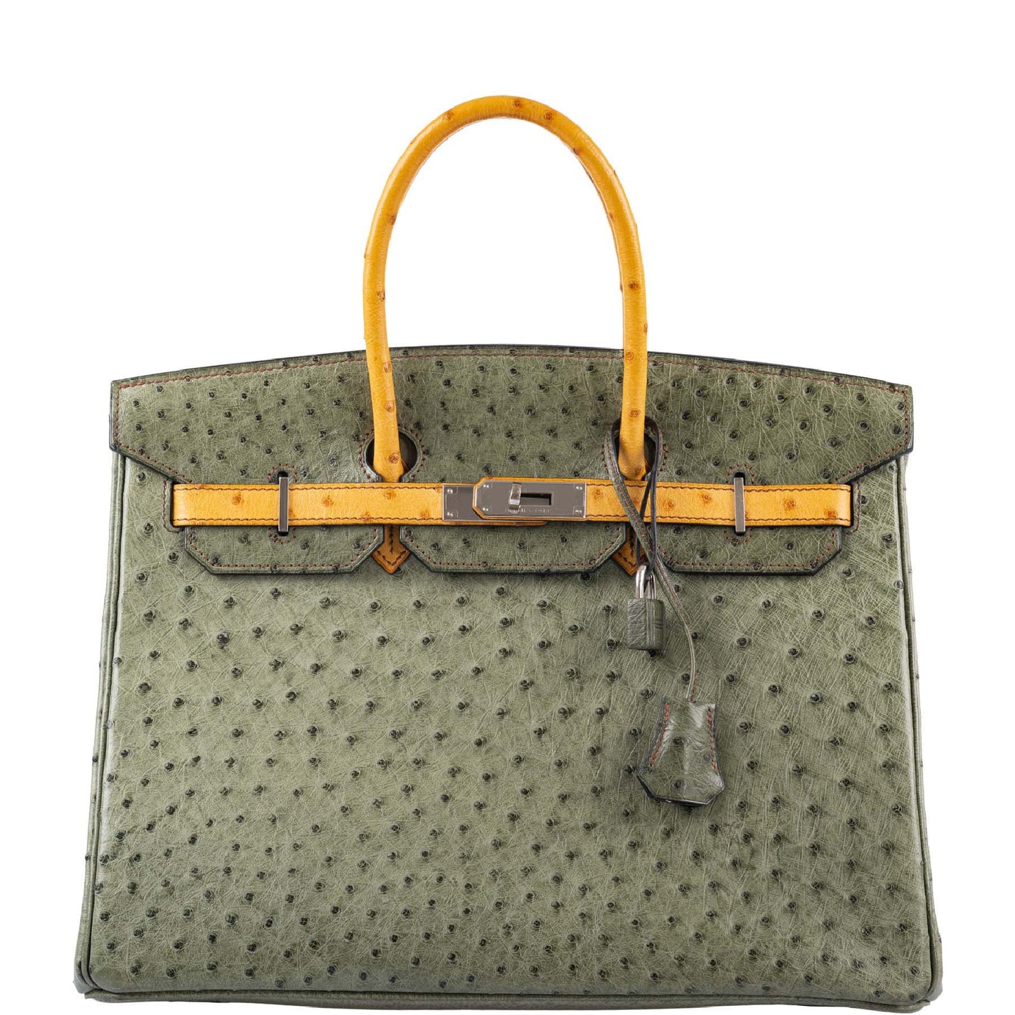 HermesBirkin 35 Special Order Vert Olive & Sable Ostrich Palladium Hardware