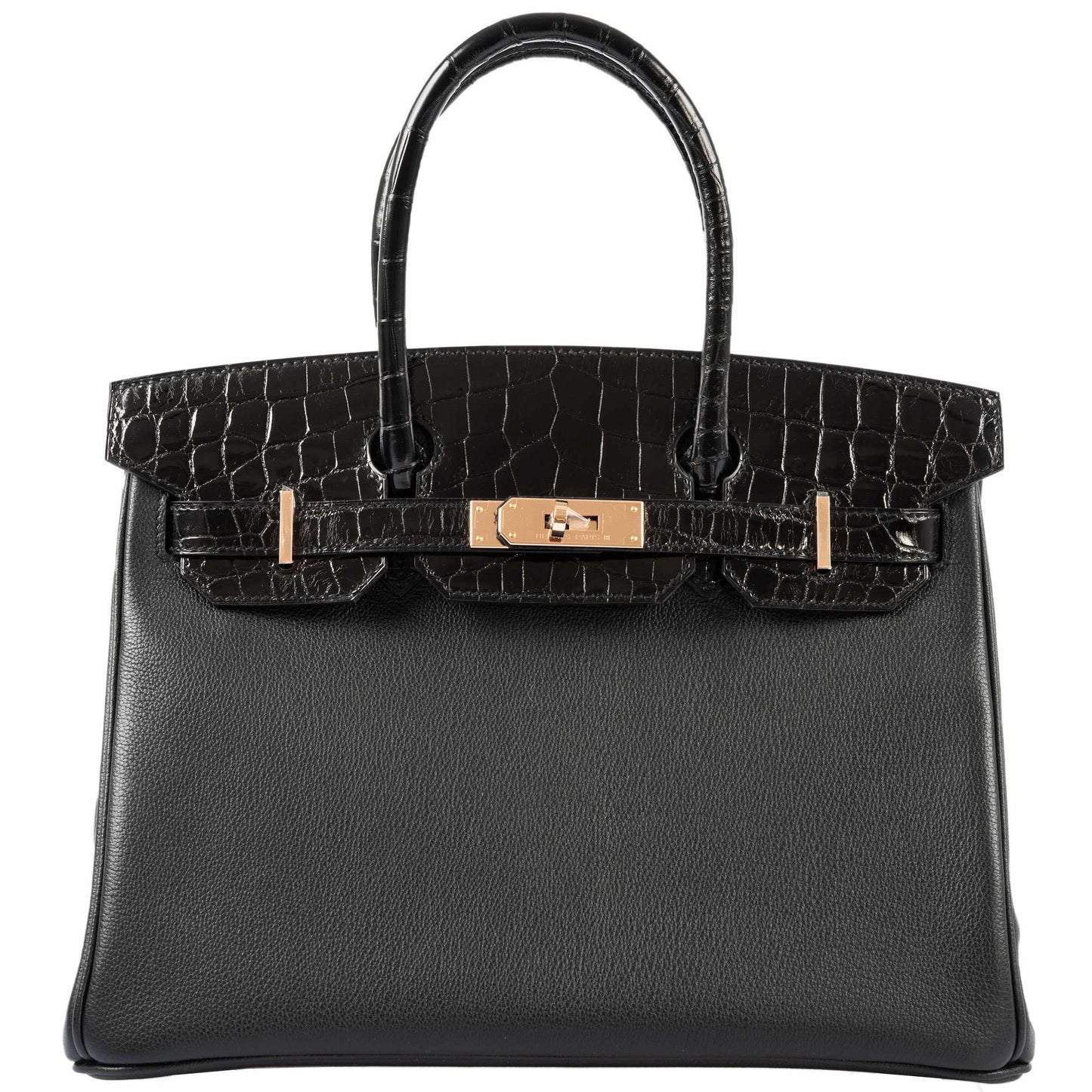 HermesBirkin Touch 30 Black Novillo & Niloticus Crocodile Rose Gold Hardware