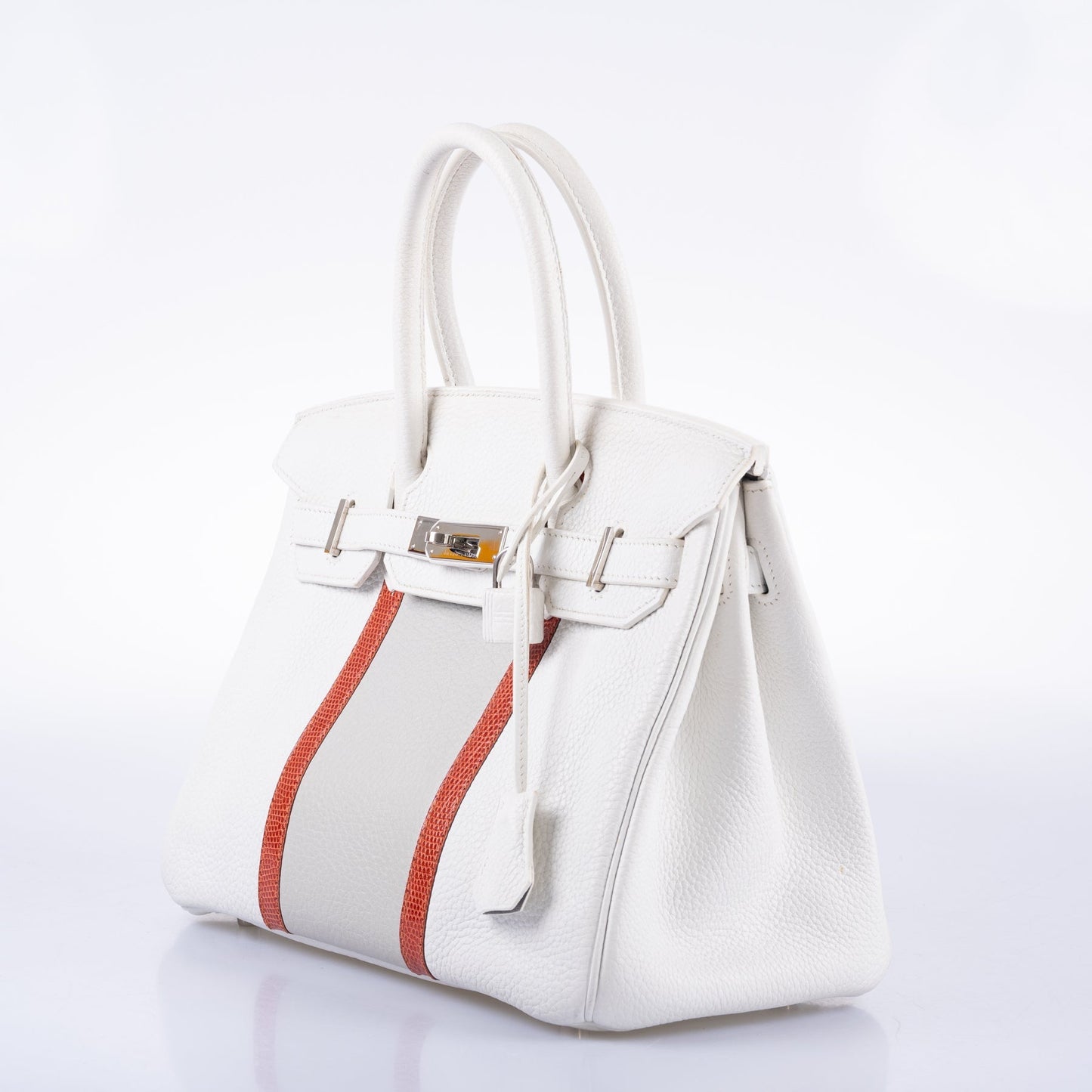 HermesClub Birkin 30 White, Grey Clemence & Sanguine Lizard Palladium Hardware