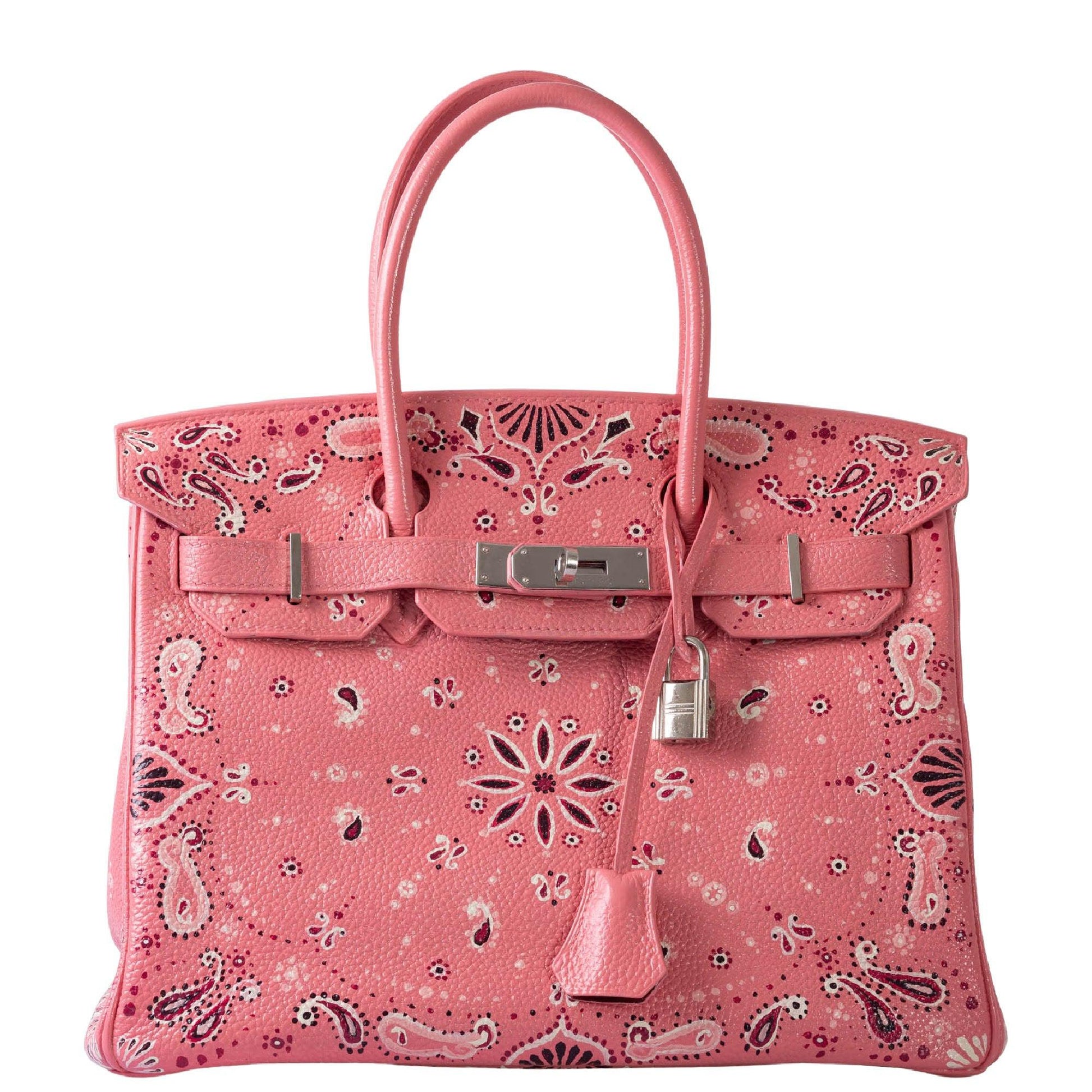 HermesCustom Painted Birkin 30 Pink Bandana Togo Palladium Hardware - JaneFinds Custom Shop