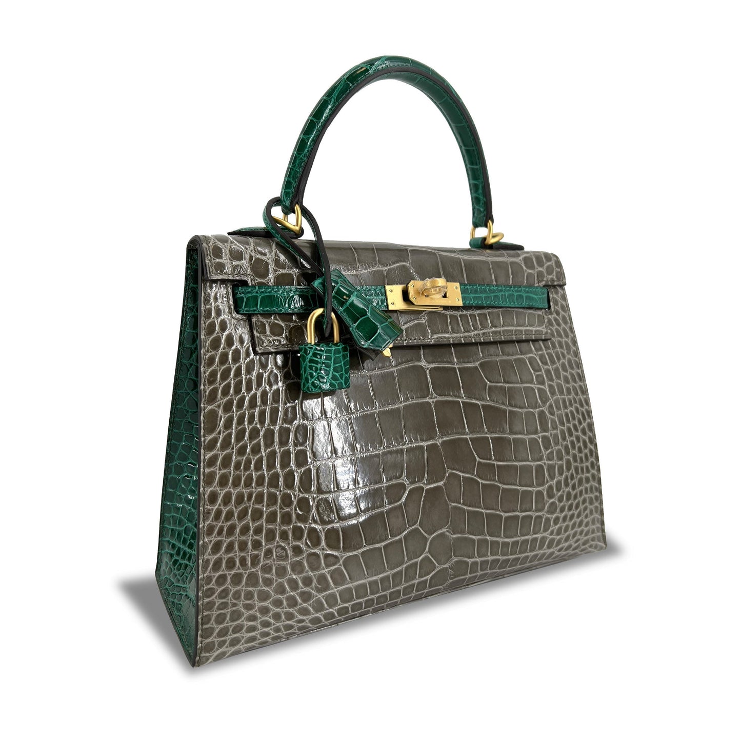 Top Quality Luxury Hermes Kelly designer bag Tourterelle Emerald Vert Lisse K25 GHW