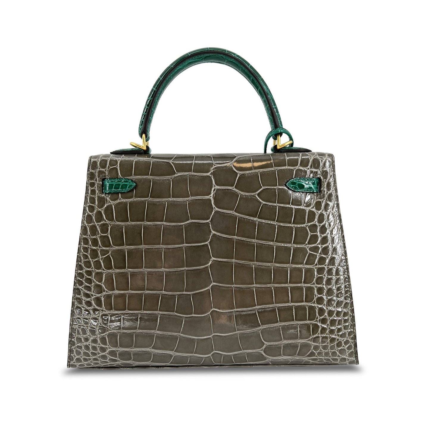 Top Quality Luxury Hermes Kelly designer bag Tourterelle Emerald Vert Lisse K25 GHW