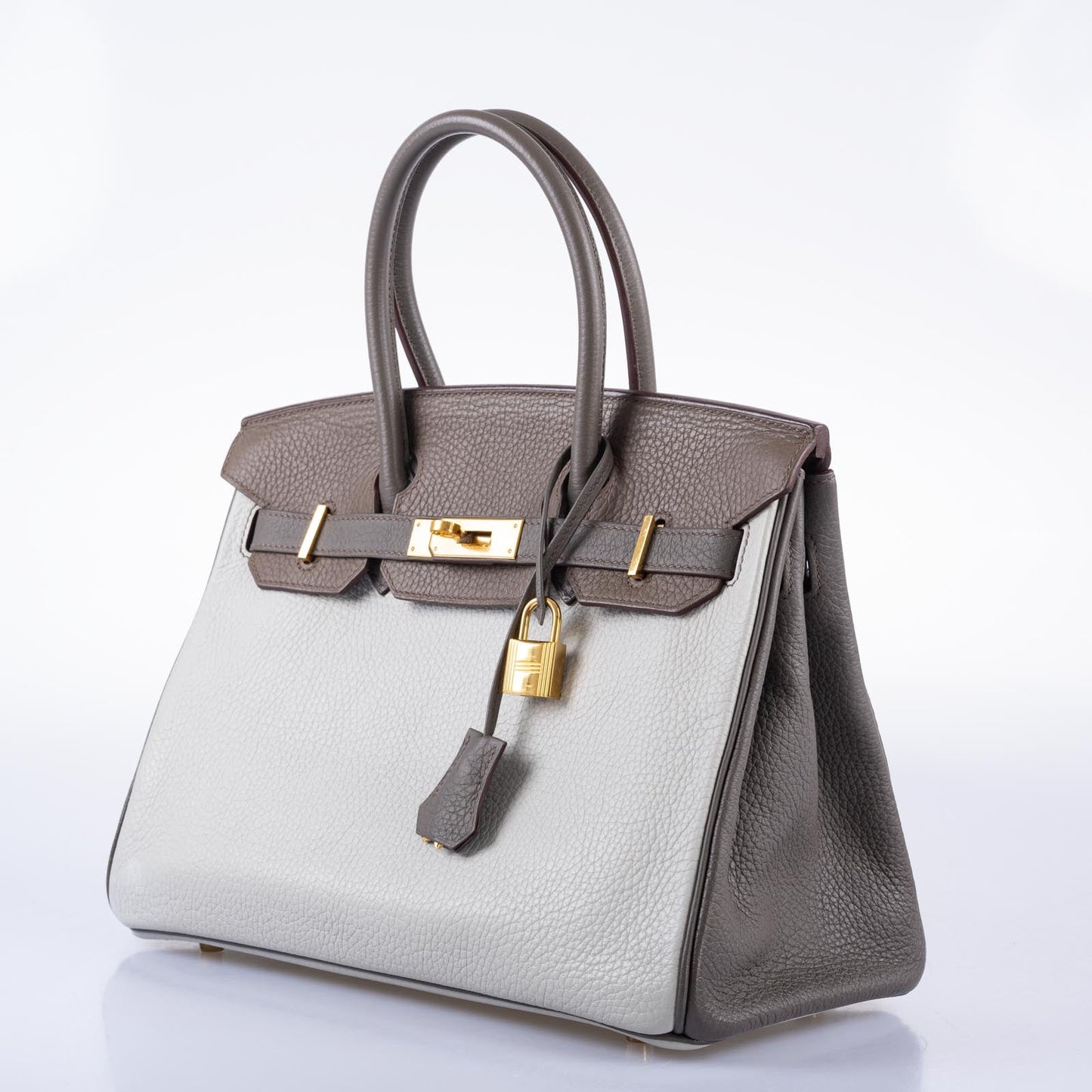 HermesHSS Birkin 30 Etain, Gris Perle and Etoupe Clemence Gold Hardware