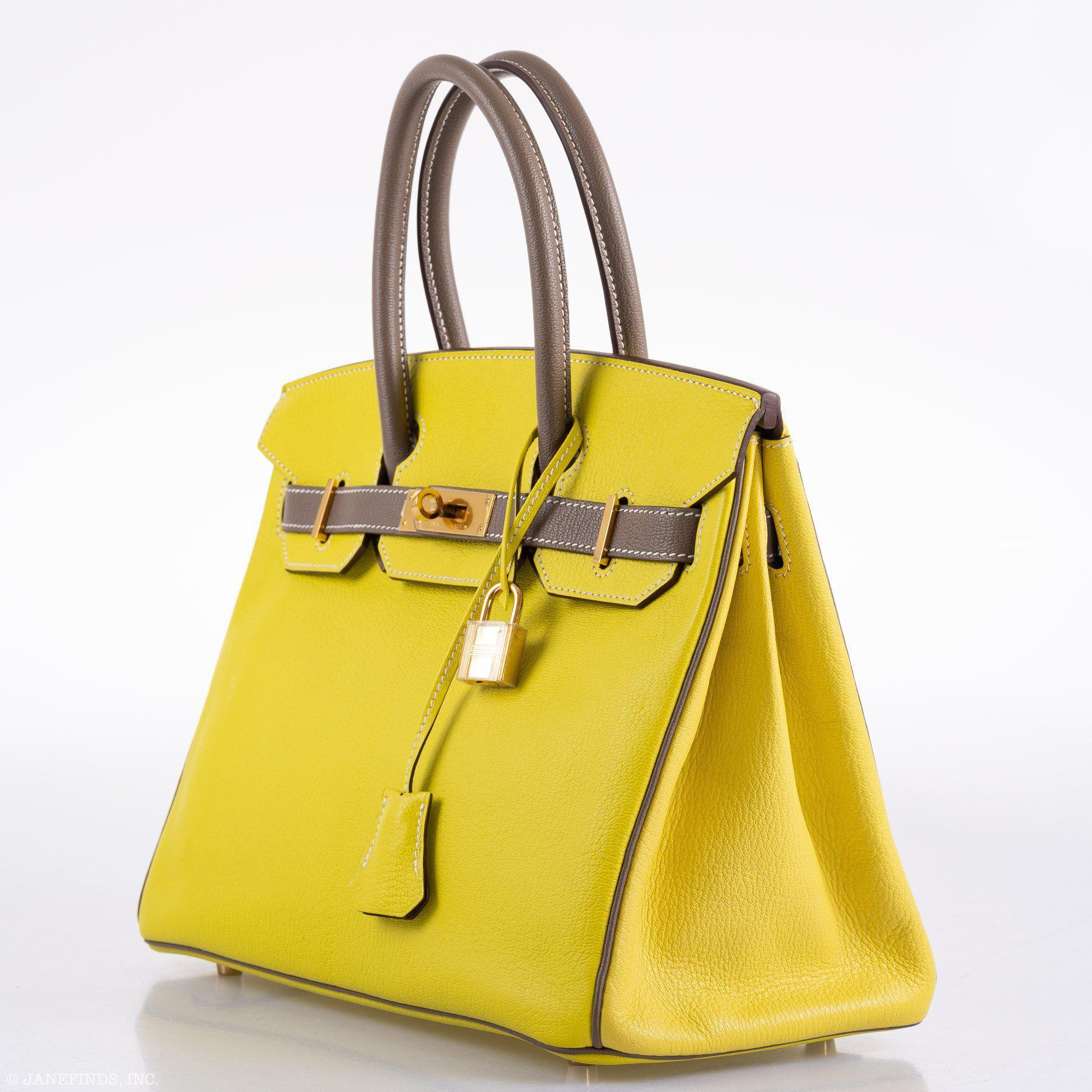 HermesHSS Birkin 30 Lime and Etoupe Chevre Gold Hardware