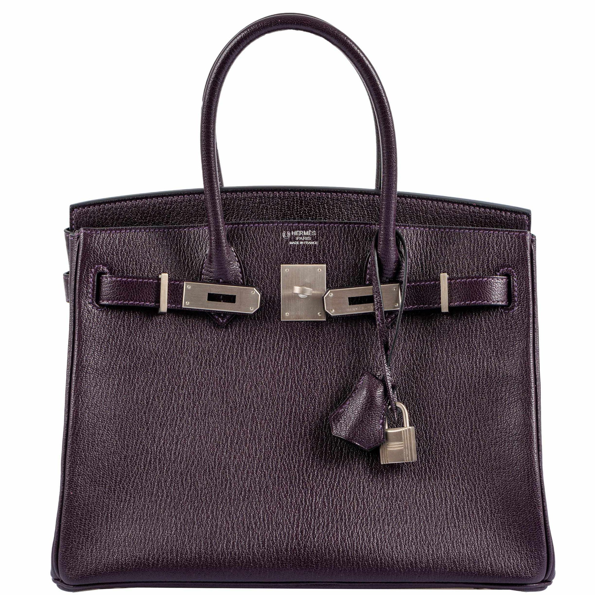 HermesHSS Birkin 30 Raisin Chevre & Vert Anglais Brushed Palladium Hardware